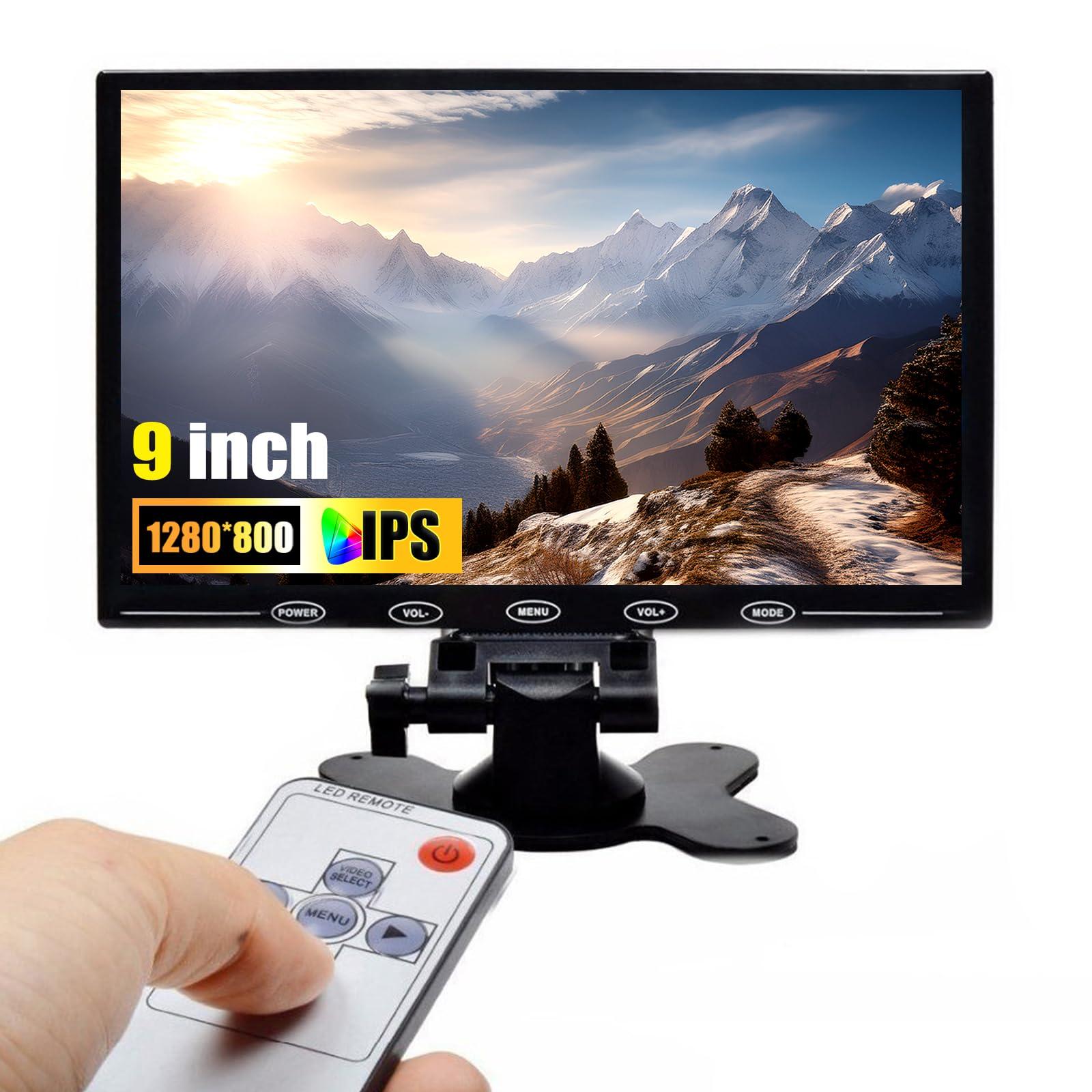 CAMECHO CAMECHO 9 Inch LCD Monitor HD Color Screen, 2 Video Input/HDMI/VGA, Support Car Backup, Mini PC Display, CCTV, Home Security, with Remote Control