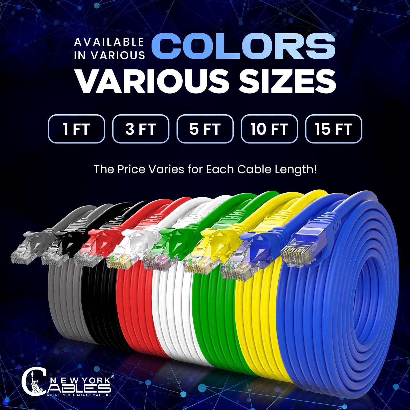 NewYork Cables NewYork Cables Cat6 Ethernet Patch Cable 10ft (10 Pack), Snagless Cat6 Patch Cables for Data Centers, 10Gbps, 550Mhz Ethernet Cord, Bare Copper Network Patch Cables for Home and Enterprise -Blue