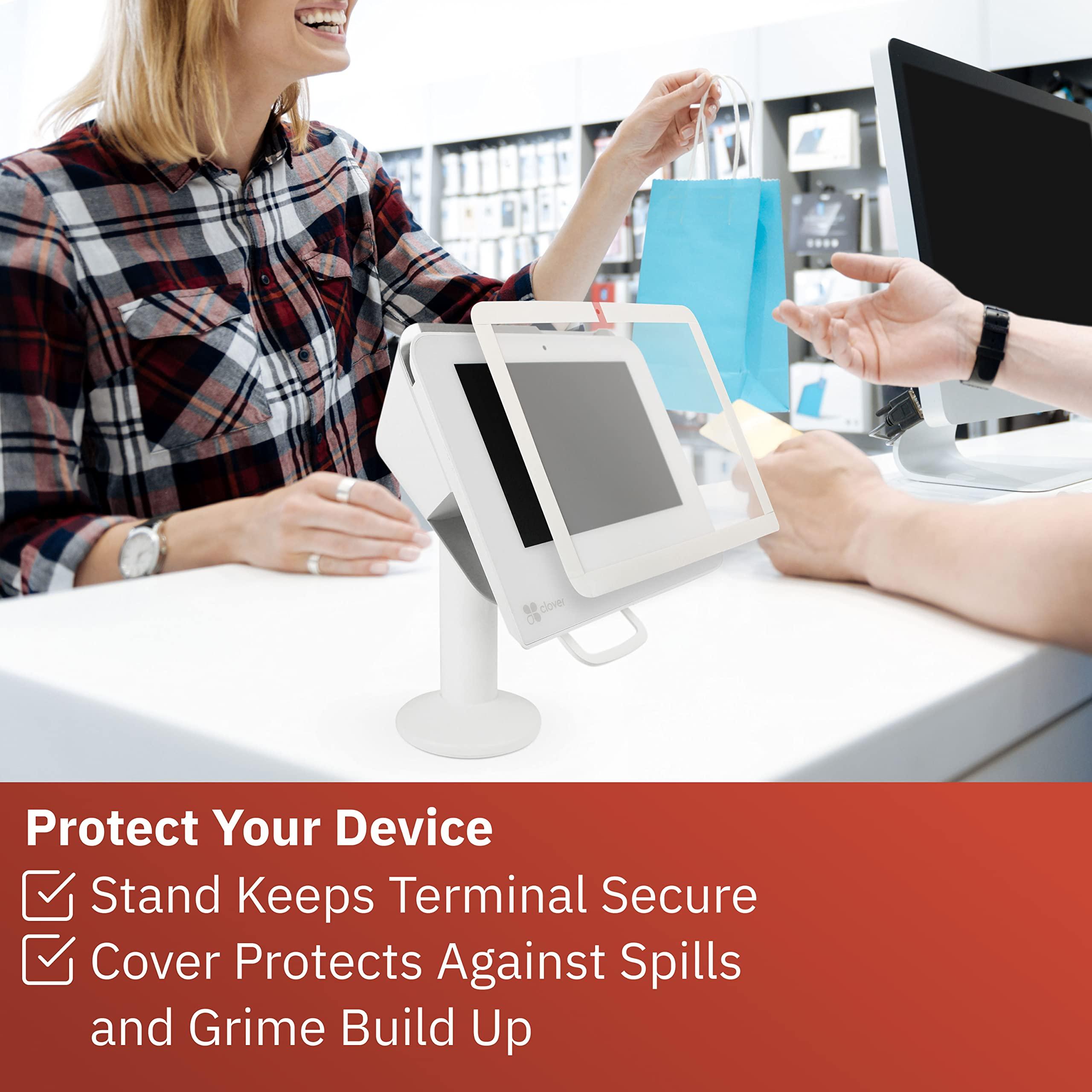 Discount Credit Card Supply Discount Credit Card Supply DCCStands Clover Mini /Clover Mini 3 7" Swivel and Tilt Stand, Anti-Glare Screen Protector, and 10 Roll Case of Thermal Paper 2 1/4" x 85' Bundle, White