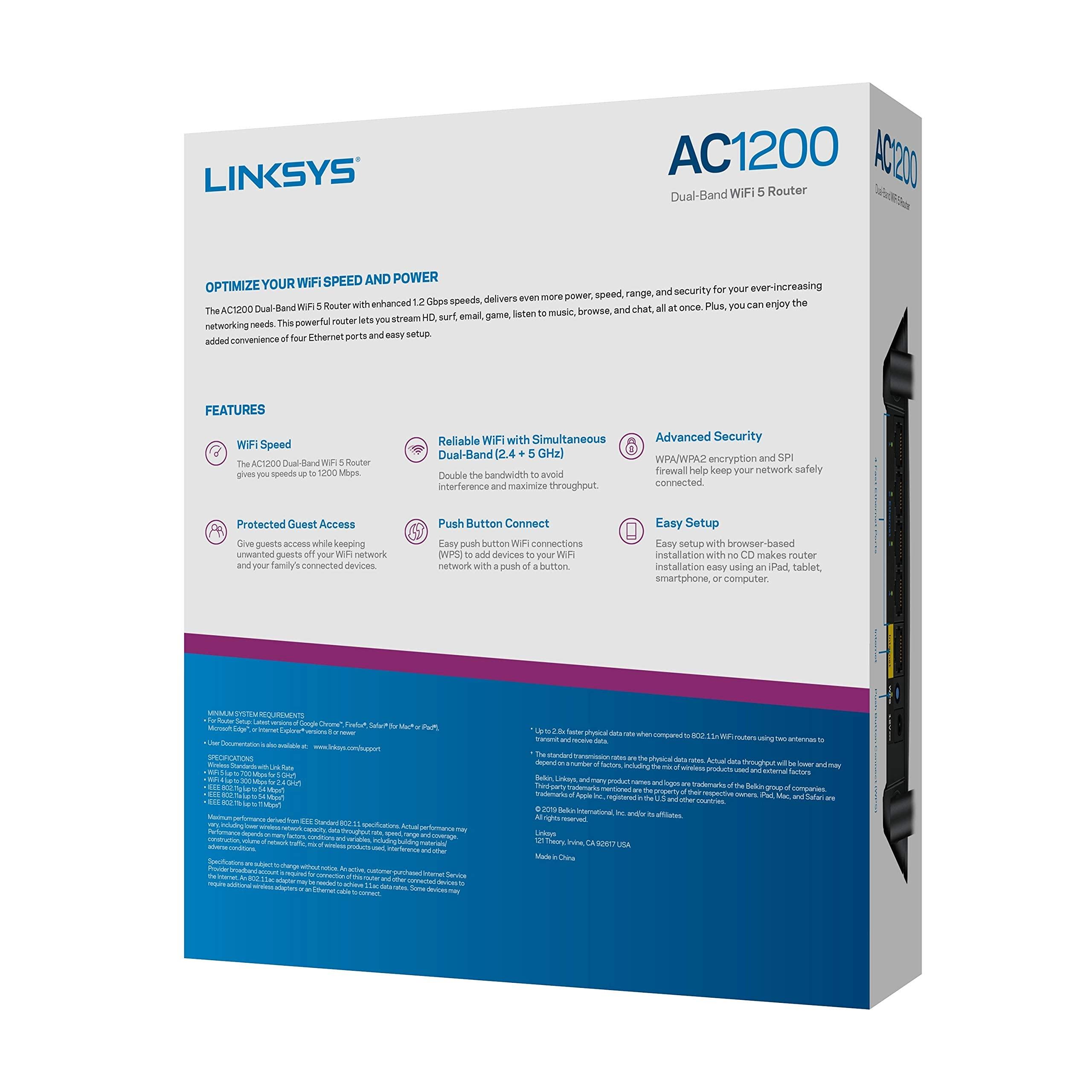 Linksys Linksys WiFi Router Dual-Band AC1200 (WiFi 5) Delivers Enhanced 1.2 Gbps Speed, Range, and Security (Renewed)