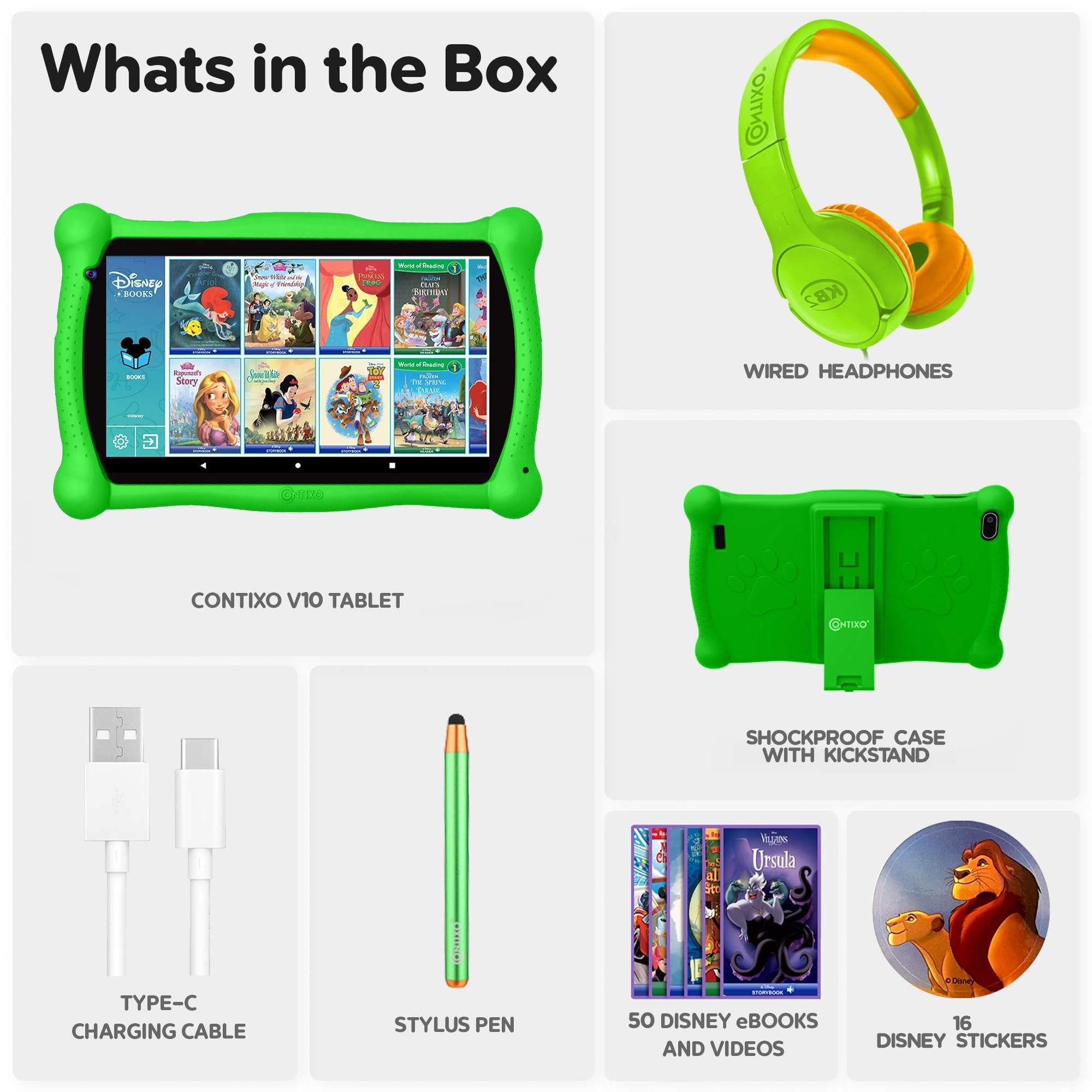 Contixo Contixo 7" Disney Kids Learning Tablet Bundle - Headphones, Stylus & Bag, Pre-Installed Disney Storybook (Value $200) & Teacher-Approved Apps, Parental Controls, Ideal for Education - Green