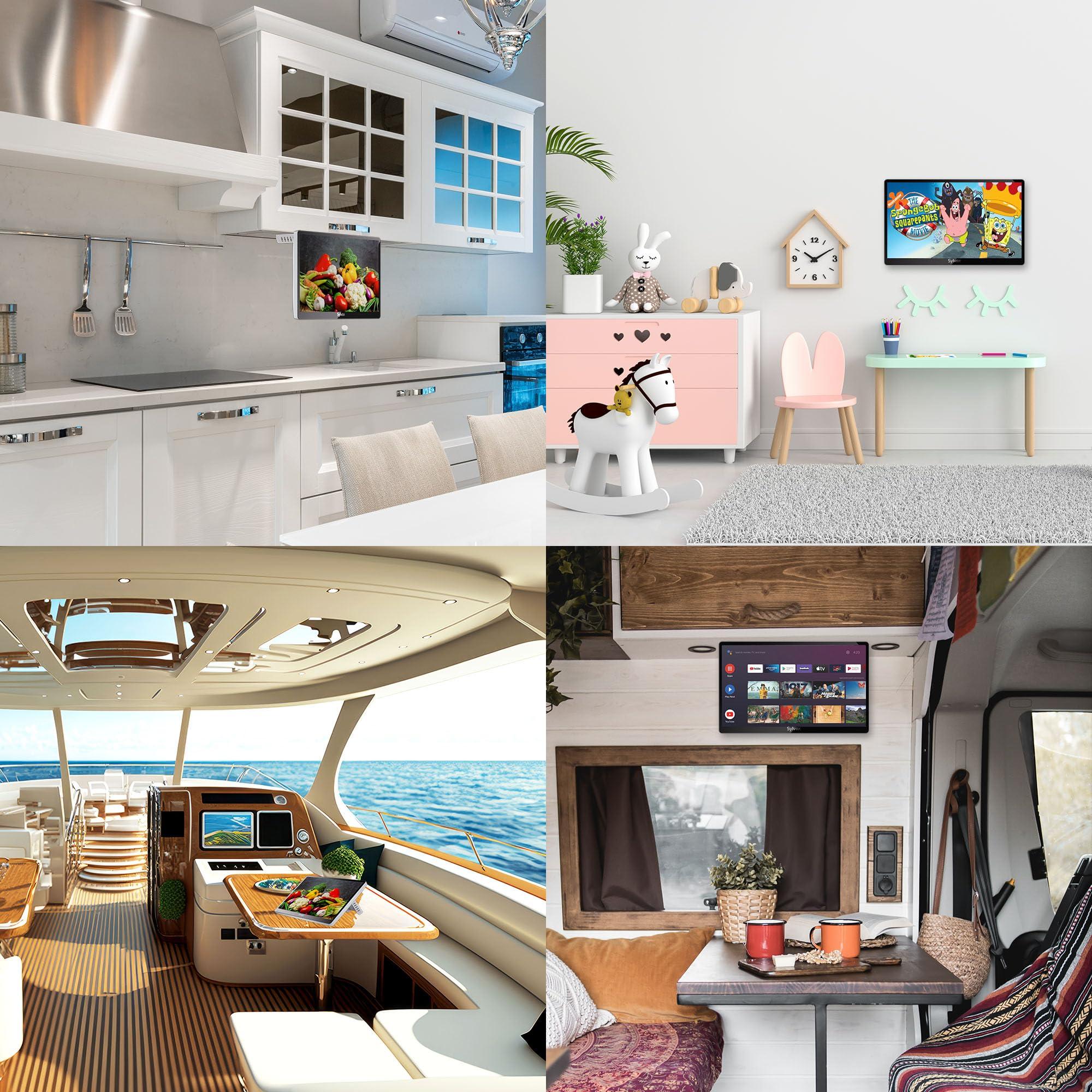 SYLVOX SYLVOX 15.6" Flip-Down TV for Under Cabinet, 12-Volt Small TV with 90-Degree Rotation, Digital Noise Reduction, and Storage Design for Kitchen, Bedroom, RV, and Yacht