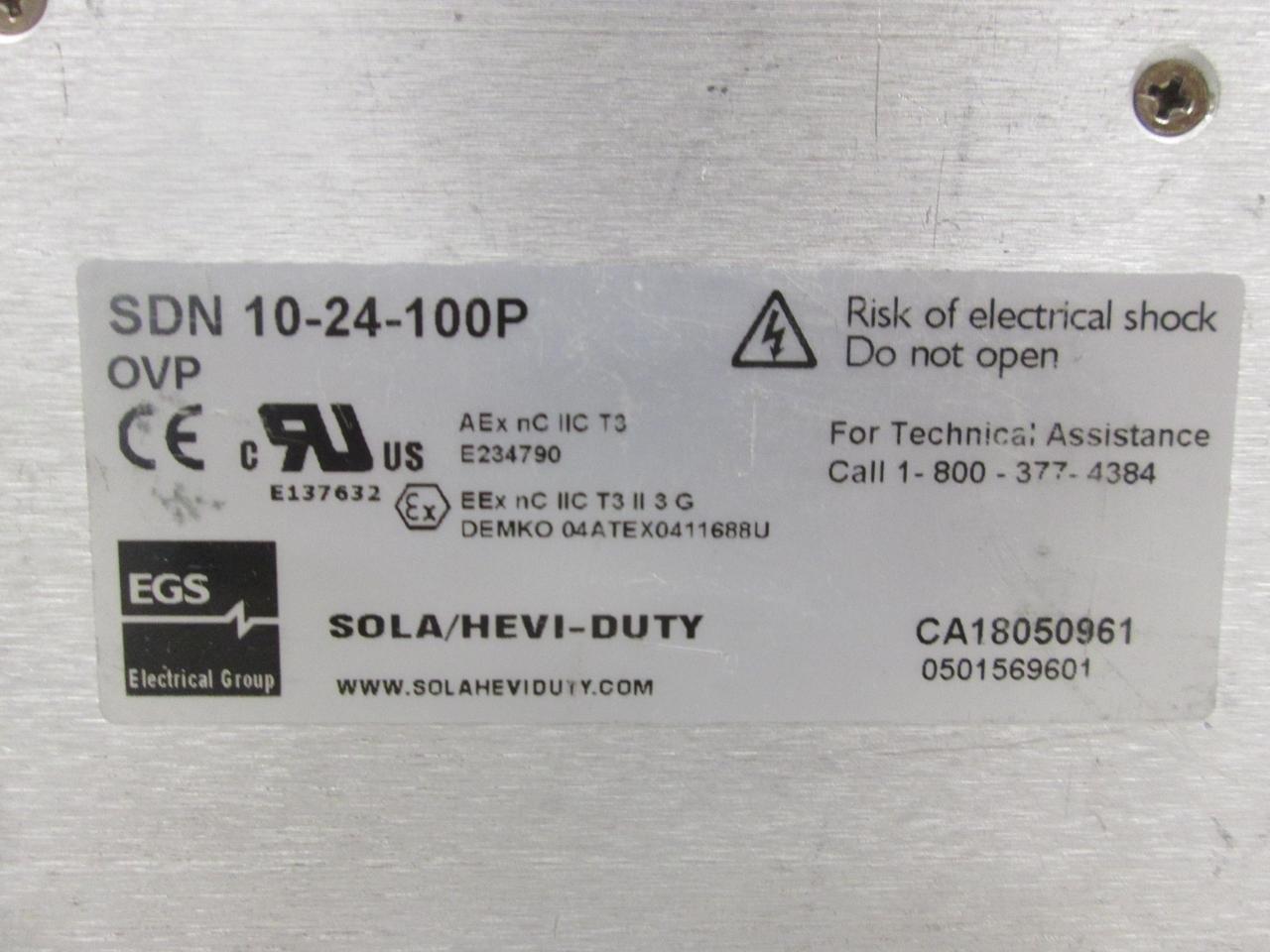 Sola SOLA-HD SDN10-24-100P Power Supply; 24VDC@10A; 115/230VAC In; Enclosed; DIN Rail; Industrial; SDN Series