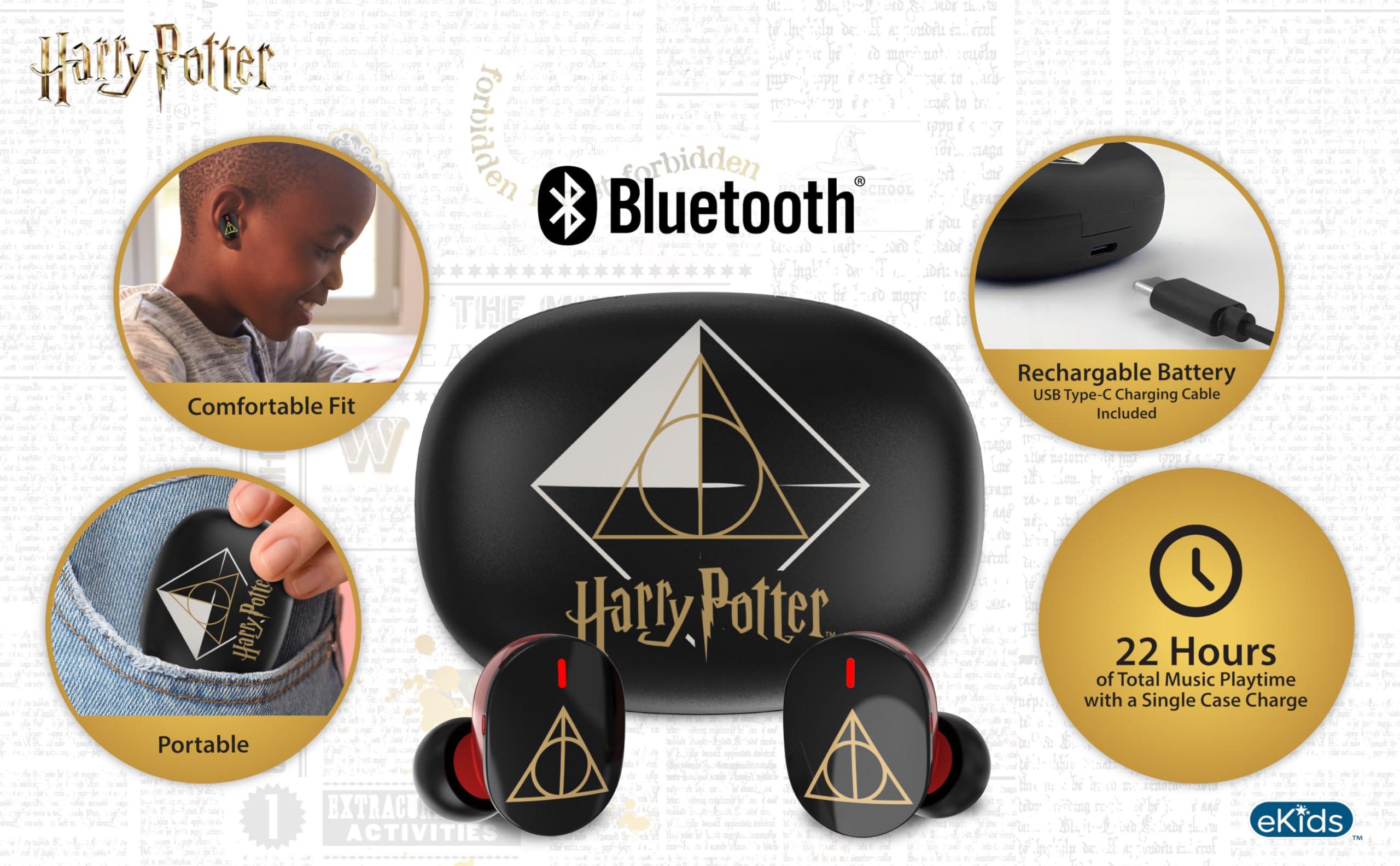 eKids eKids Harry Potter Wireless Earbuds with Microphone, Bluetooth Earbuds with Charging Case for Ear Buds, Designed for School, Home, or Travel