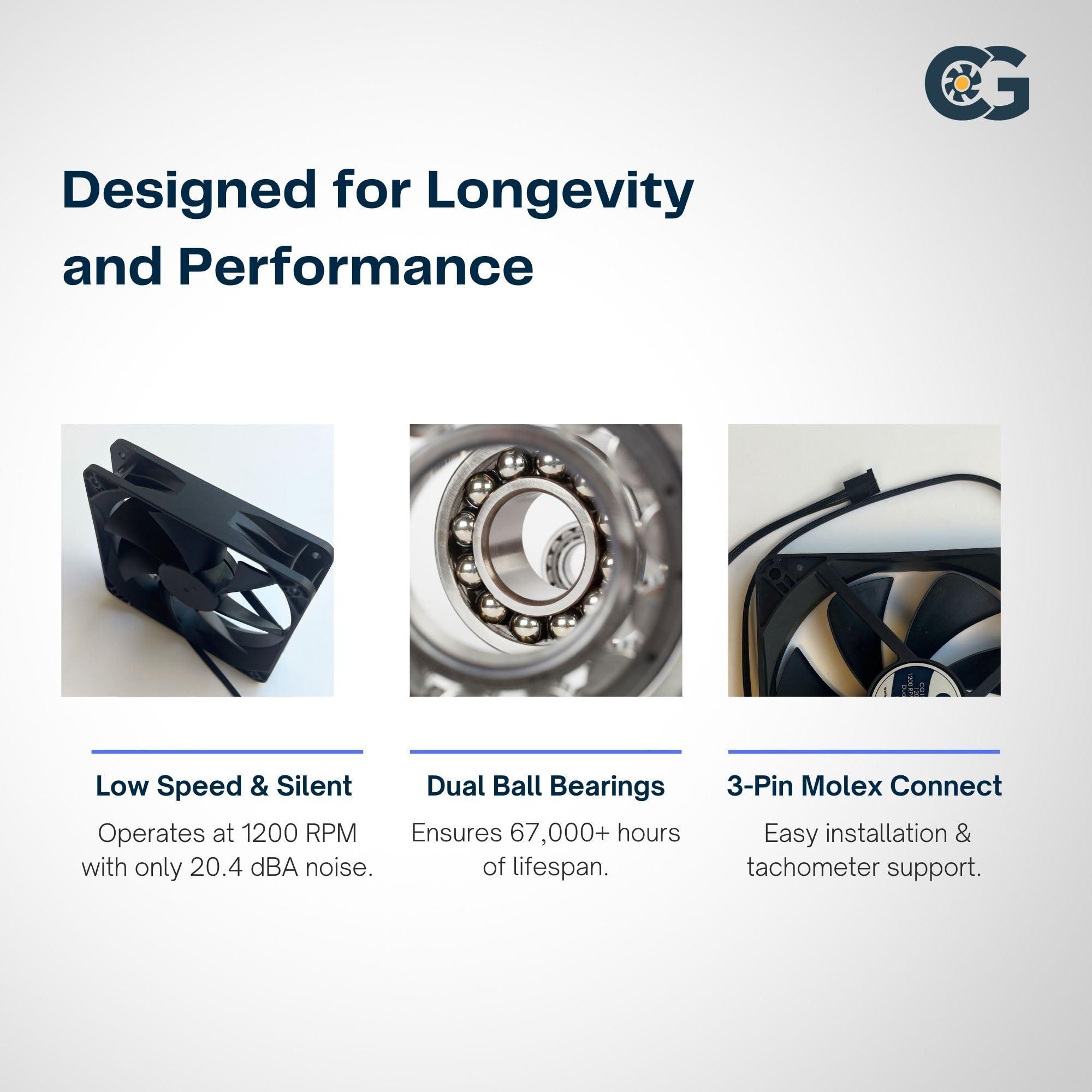 coolerguys Coolerguys Dual Ball Bearing 12v 3pin Fan (120x25mm, Low Speed)