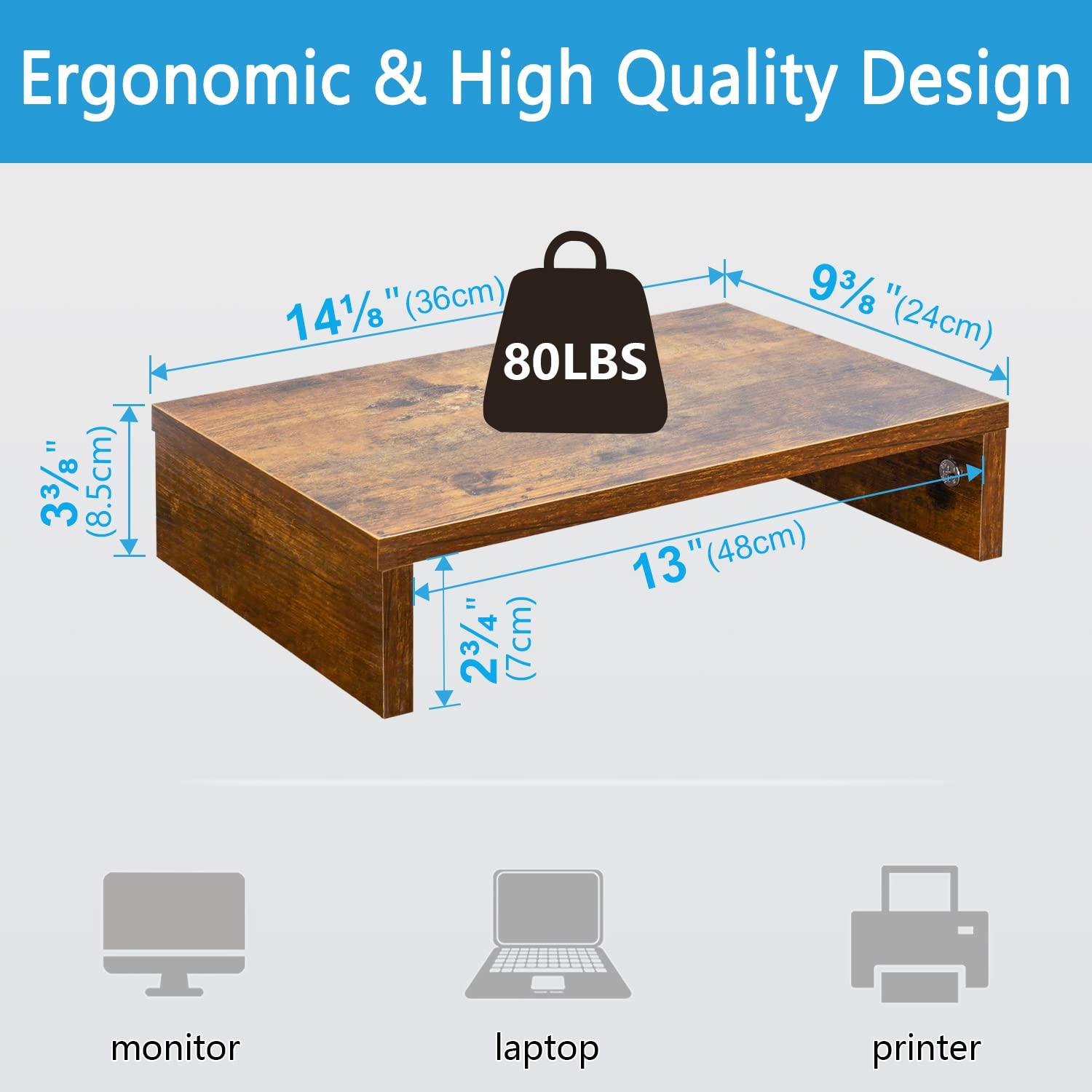 TEAMIX TEAMIX 14.2 inch Monitor Stand Riser, Rustic Brown Wood Monitor Riser with Storage for Desk Small Monitor Stand TV/Screen/PC/Laptop Riser Computer Stand Desktop Shelf (Brown-14.2 inch)