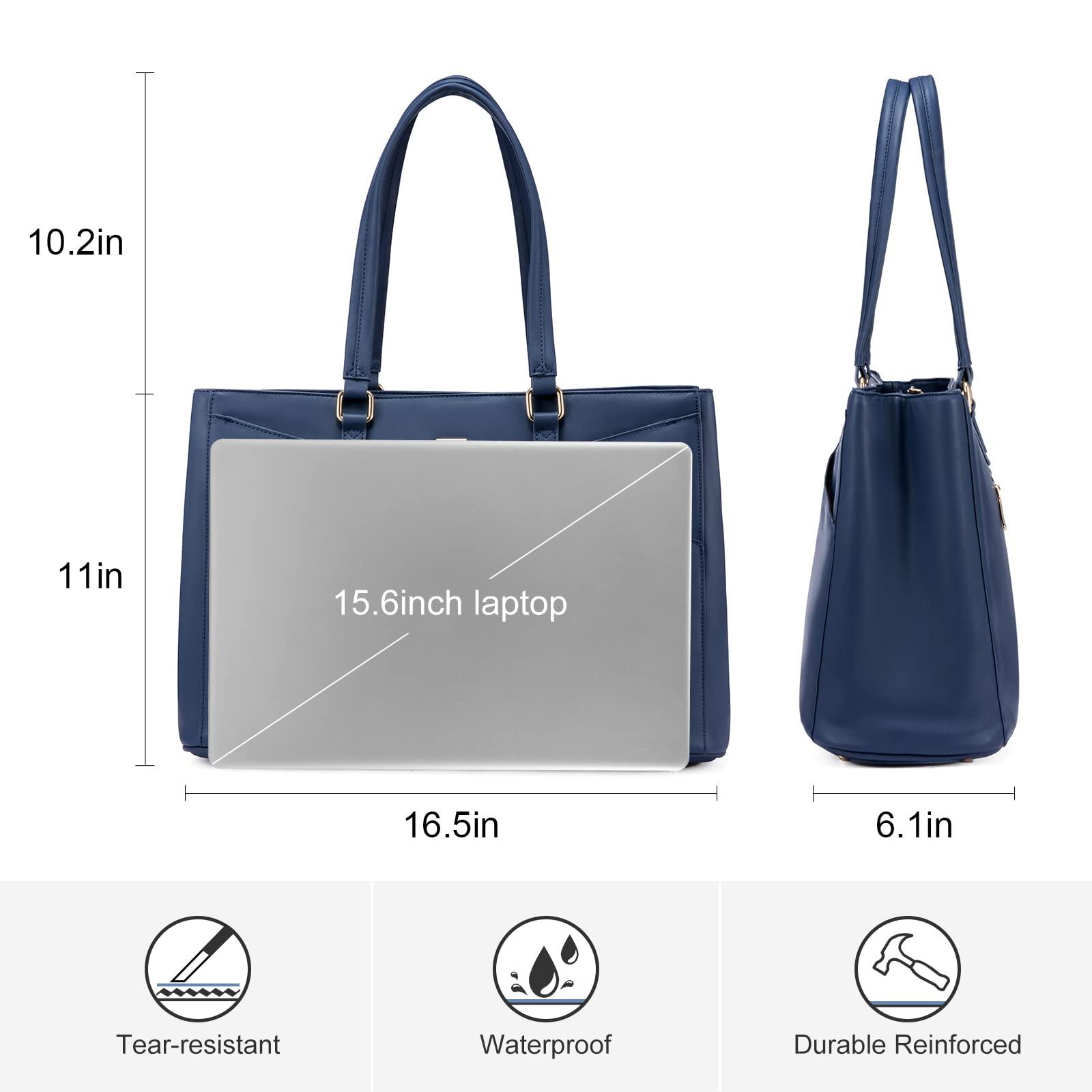 LOVEVOOK LOVEVOOK Laptop Tote Bag for Women 15.6 Inch Waterproof Leather Computer Bags Women Business Office Work Bag Briefcase,Navy Blue