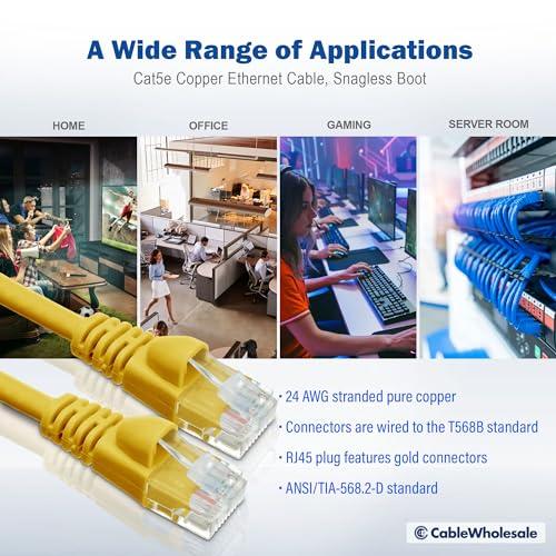 CableWholesale CableWholesale Cat5e Ethernet Cable, 24AWG, RJ45 Gold Plate Connector, ETL, 4 Pair Stranded Copper, Snagless Boot Unshielded Twisted Pair (UTP) Internet Network Patch Cable, 6 Foot, Yellow