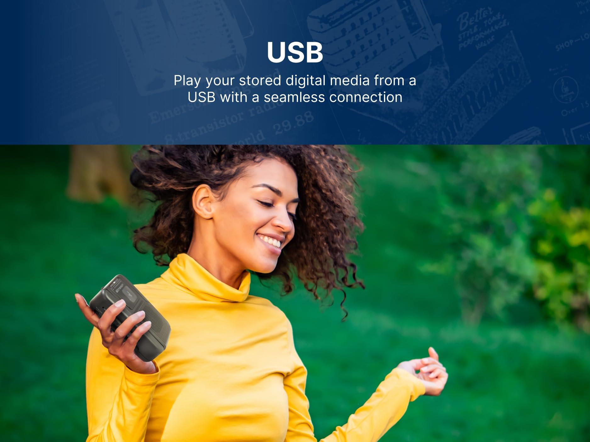 Emerson Emerson EPC-1001 Portable Cassette Player & Recorder with AM/FM Radio and Bluetooth Connectivity, Built-in Speaker, Auto-Stop Playback, 3.5mm Headphone Jack - Classic Cassette Recording