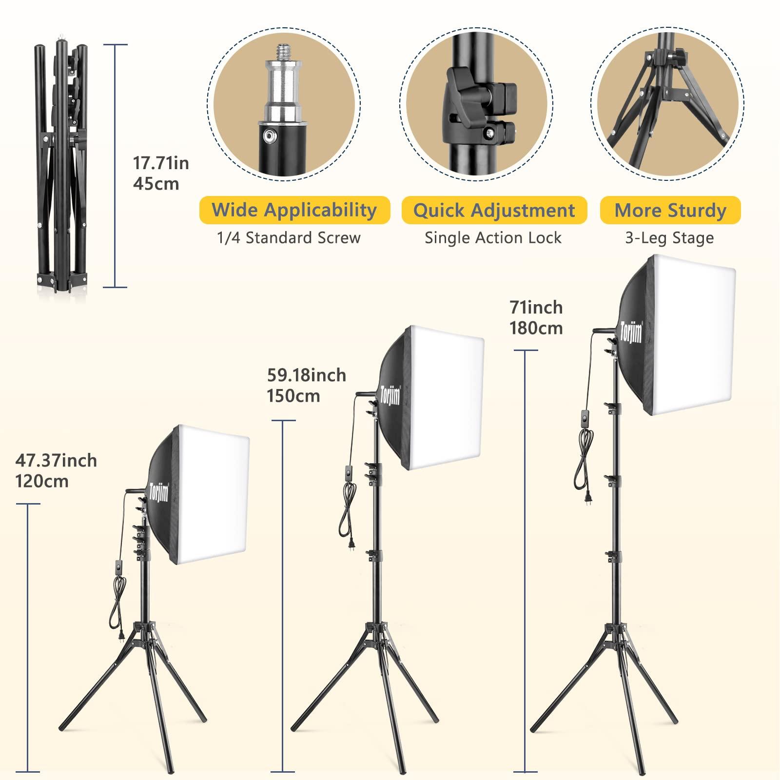 Torjim Torjim Softbox Photography Lighting Kit, 16\'\' x 16\'\' Professional Softbox Lighting Kit with 85W 3000-7500K LED Bulbs, Studio Lights for Photography/Video Recording/Live Streaming/Portraits Shooting