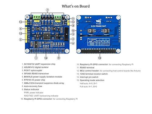 waveshare 2-Channel Isolated RS485 Expansion HAT for Raspberry Pi Series Boards with Embedded Protection Circuits, Adopt SC16IS752+SP3485 Solution,Converts SPI to RS485