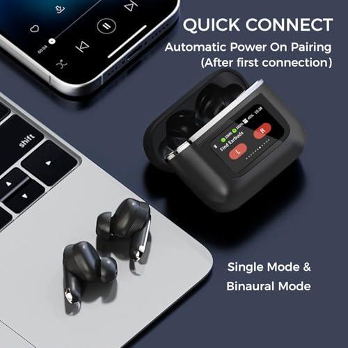 Alpha Digital Alpha Digital Wireless Earbuds with LCD Touch Screen, Bluetooth 5.3, Noise Cancelling, 1.47" Screen, 32H Playback, IP4 Waterproof, Lightweight, ANC & Transparency Mode, 450mAh Wireless Charging Case