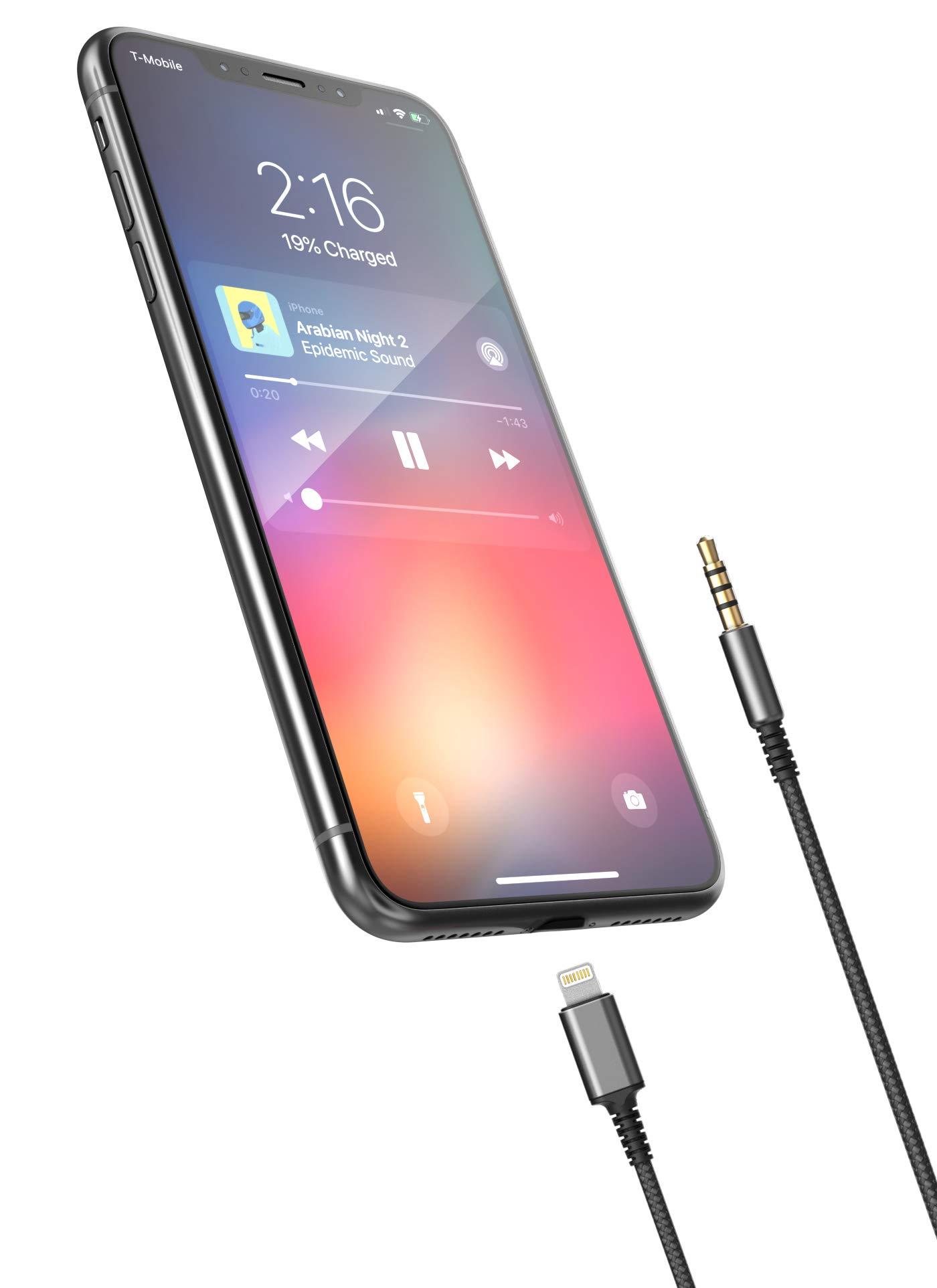 Thore (Apple MFi Certified) Replacement Headphone Cable with iPhone Lightning Connector (3.5mm) Audio Aux Cord with Mic & Volume Control Remote (Compatible with Beats/Sony/Sennheiser and Audio Tech)