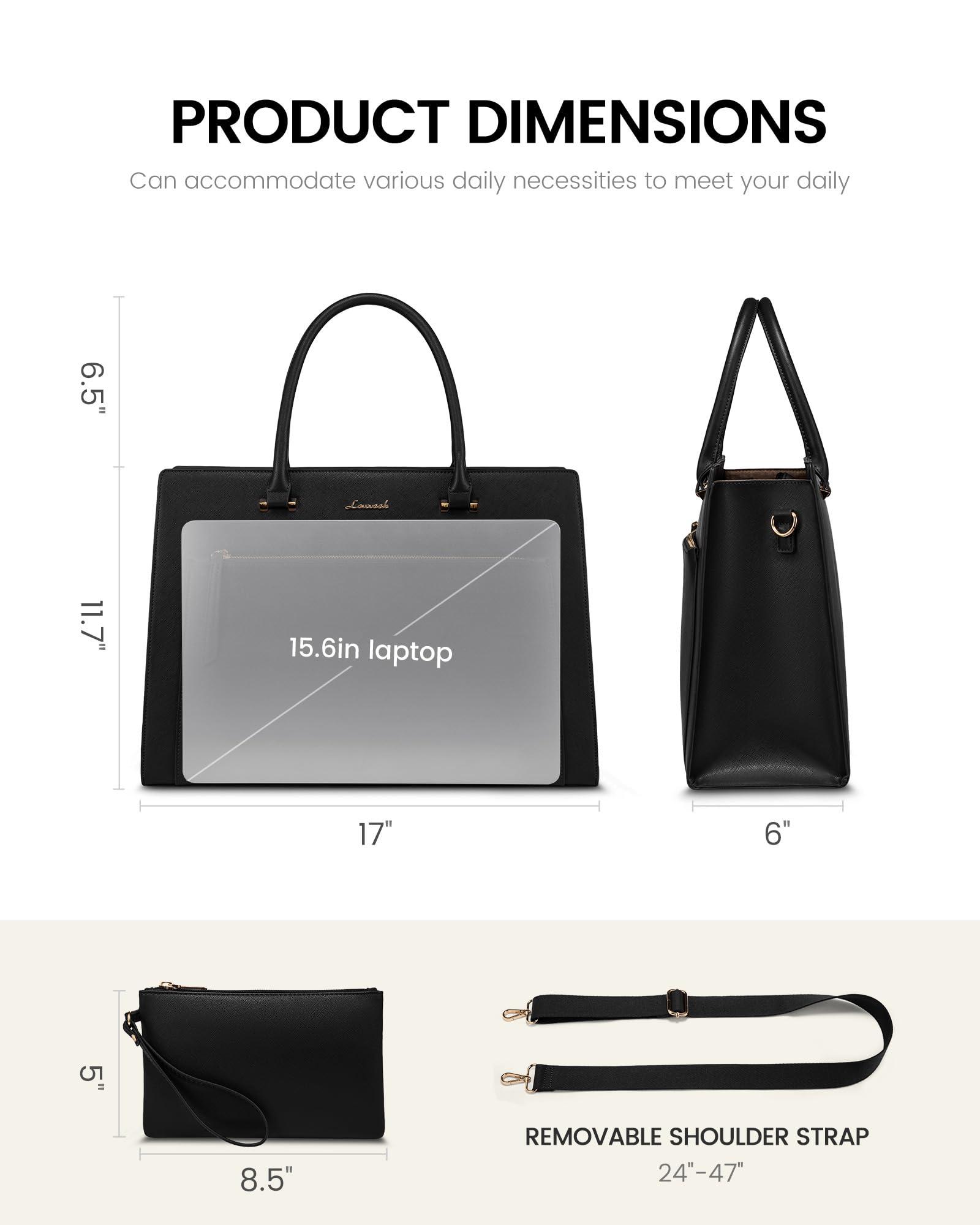 LOVEVOOK LOVEVOOK Laptop Bag for Women 15.6 Inch Black Tote Work Bag Leather Computer Briefcase Waterproof Business Teacher Office Bag Handbag with Small Clutch