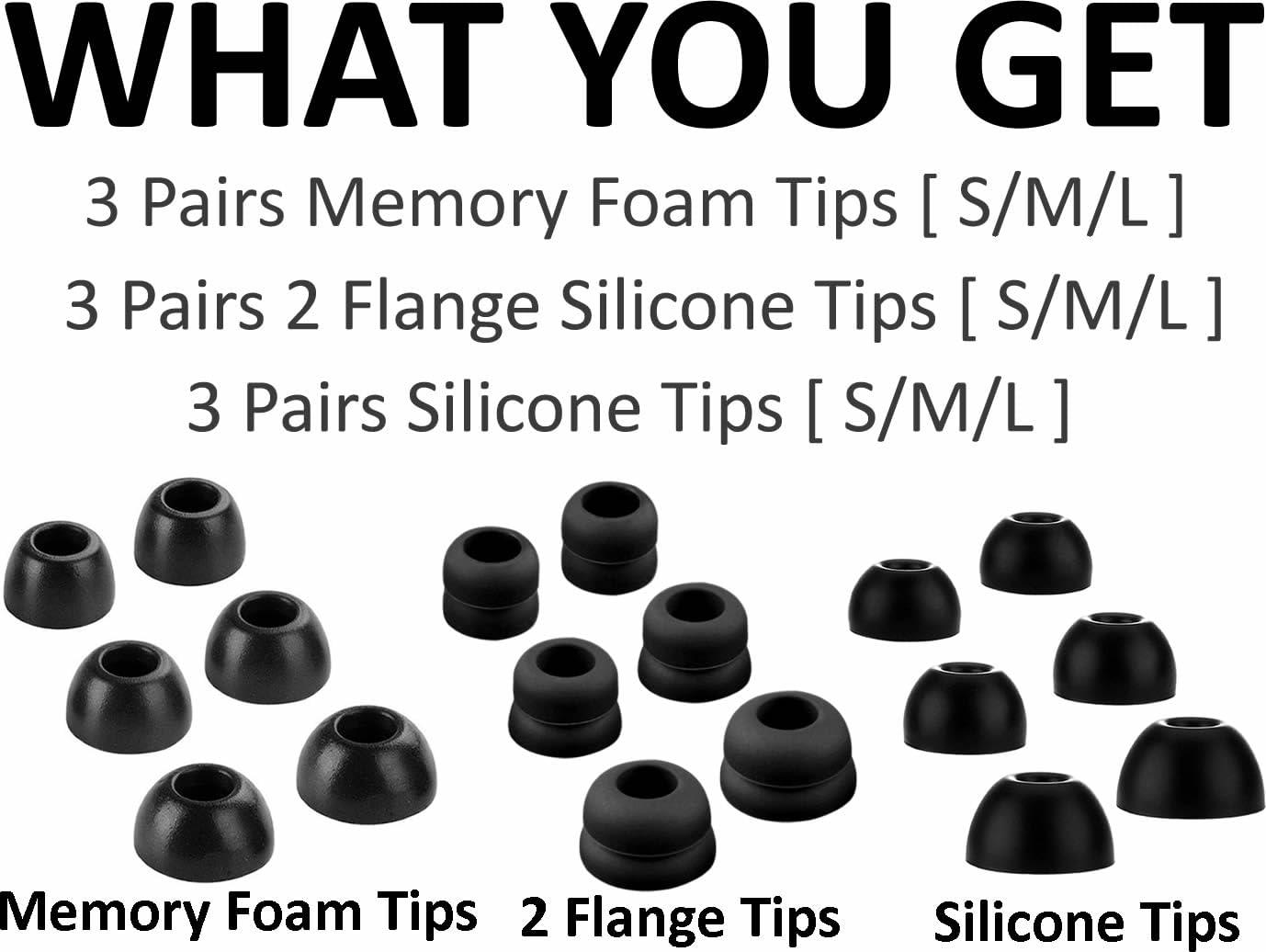 A-Focus A-Focus for Soundcore Space A40 P3i P20i P30i P40i Ear Tips Kit Memory Foam Double Flange Replacement Eartips Earbuds Fit in Case Compatible with Soundcore Sport X10 X20 Life A1 Black 9 Pairs