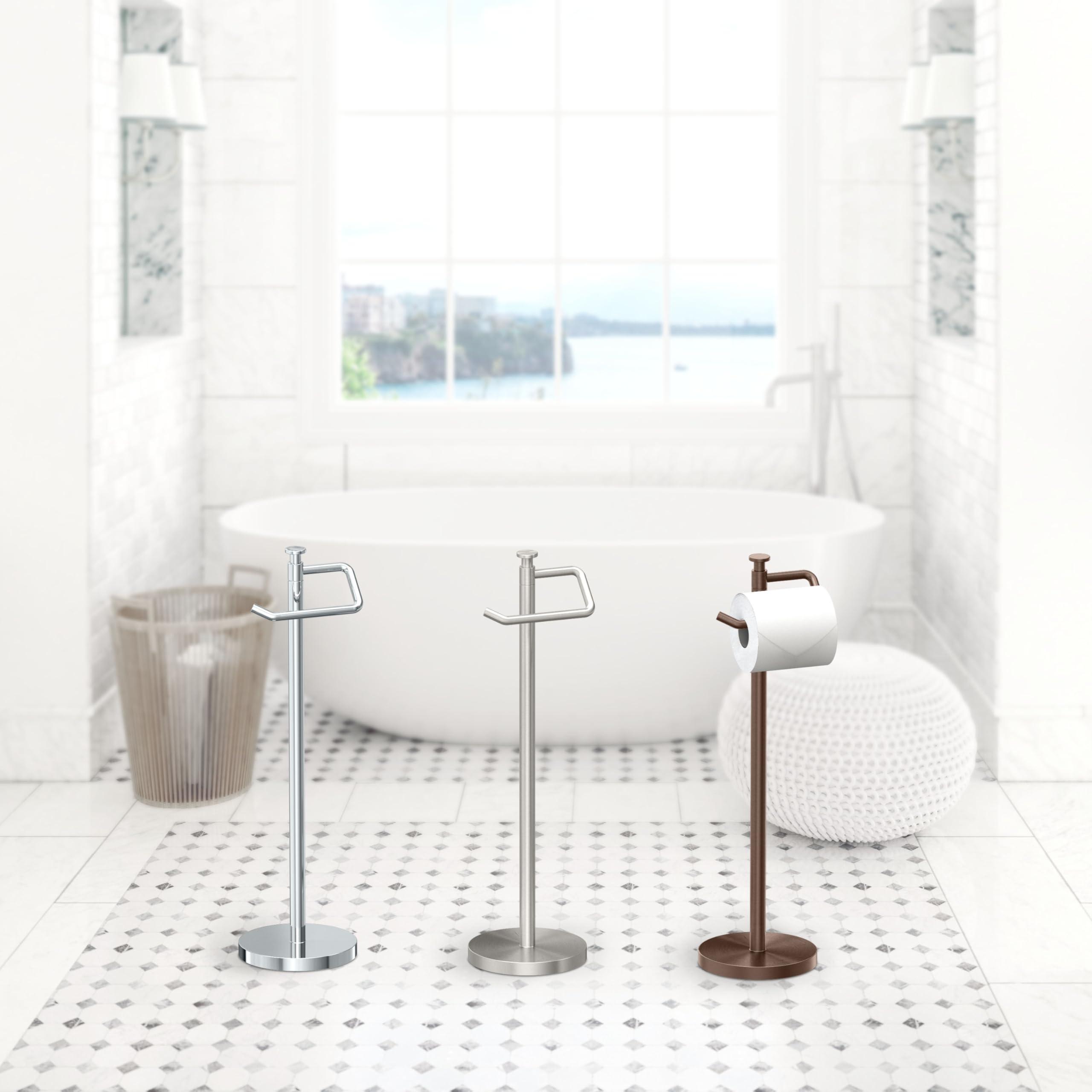 Gatco Gatco 1435C Freestanding Toilet Paper Holder, 23.68 H, Chrome | Toilet Tissue Roll Holder Stand With Weighted and Padded Base For Bathroom