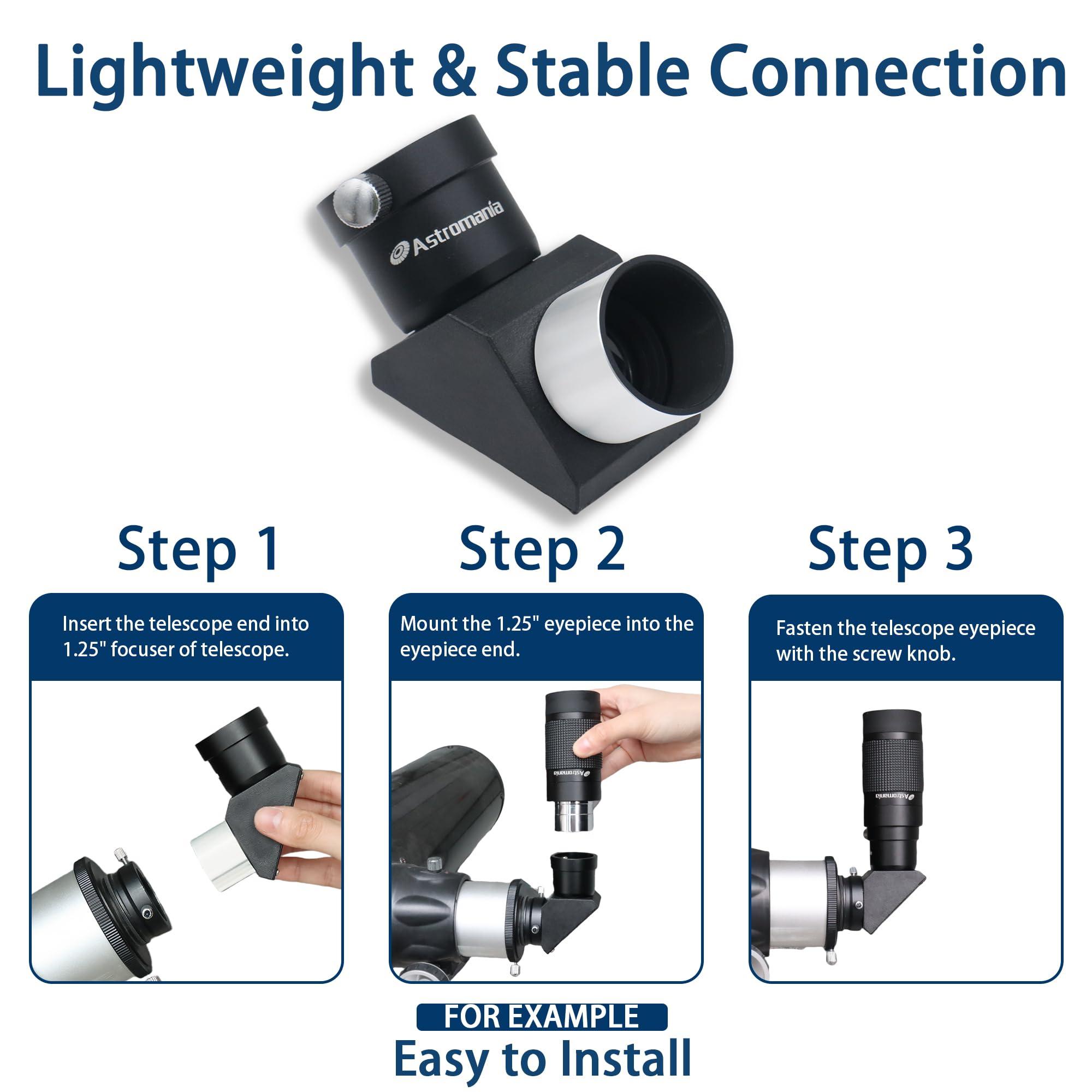 Astromania Astromania 1.25" 25mm Plossl Telescope Eyepiece - Bundle with - 1.25" 90-Degree Erecting Prism