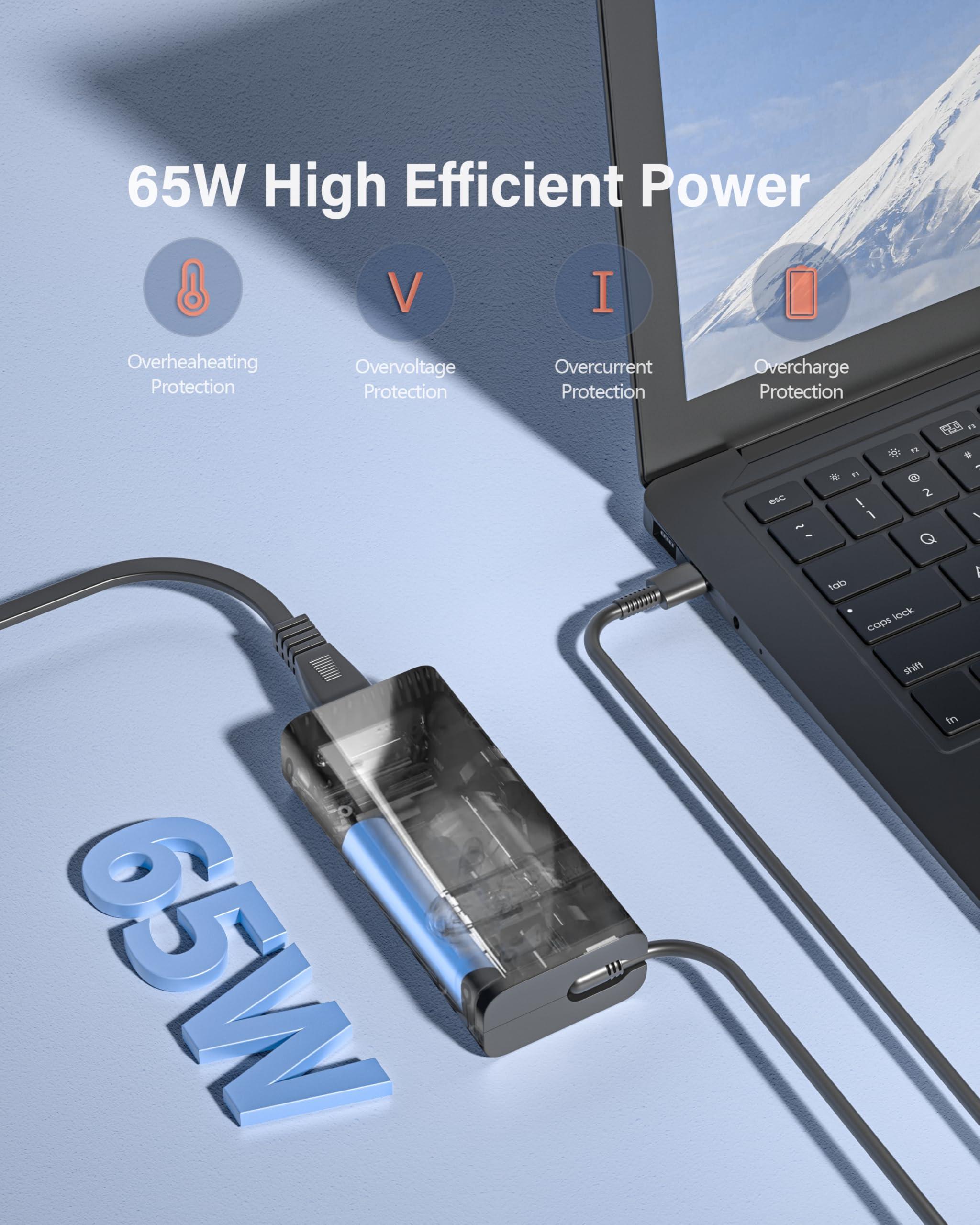 ActZone 65W USB C Laptop Charger for LG Gram 17 16 15 14 Series Dell Latitude 5000 5540 5420 5430 5520 7000 7420 7215 7490 7410 XPS 13 7390 9250 Chromebook 3100 HA65NM190 LA65NM190 Type C Fast Power Adapter