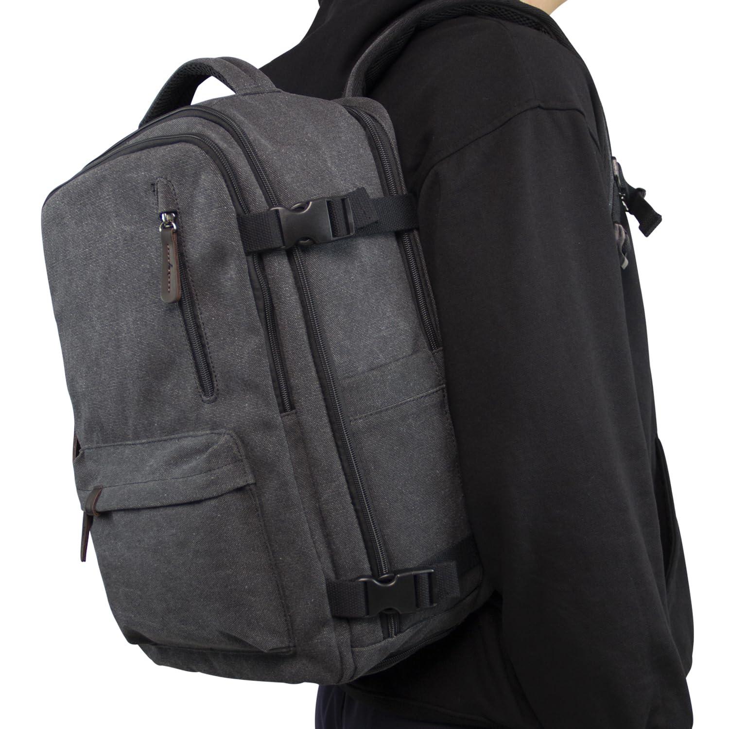 KAUKKO KAUKKO Canvas Travel Backpack, Personal Item Airline Approved, Carry On Backpack with Multi-Pockets and Shoe Pouch, fit 15.6 inch Laptop, 40L Weekender Bag, 11-BLACK