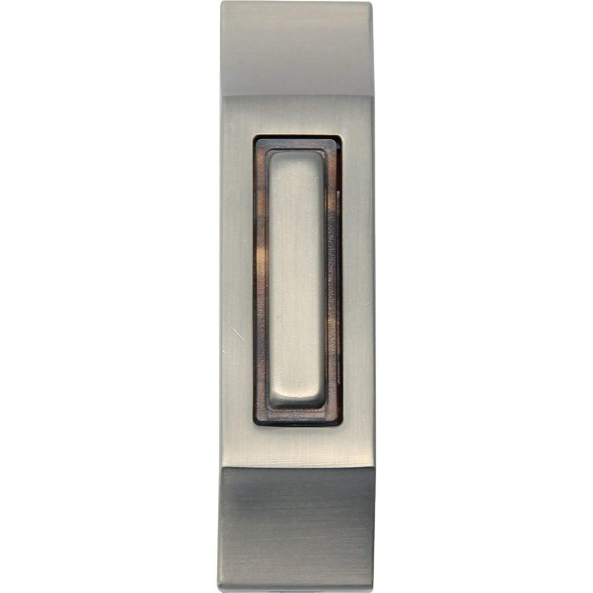 IQ America IQ America DP1234A Wired Satin Nickel Plated Surface Mounted Contemporary Lighted Doorbell Pushbutton Push Button Black Accent Ring use with most Wired Door Bells Chimes 3.5" x 1" x .75"