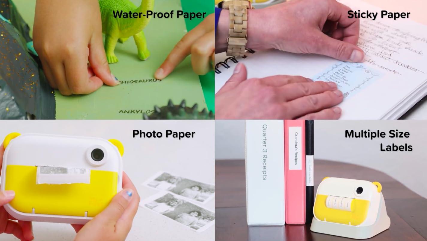 Oaxis myFirst Camera Insta Wi - Kids Digital Camera Instant Print, Label Maker, Unlimited Printing, 12MP Photos 1080P Video and Selfie Lens, Memory Card, Neck Lanyard, for Kids 3-12 (Yellow)