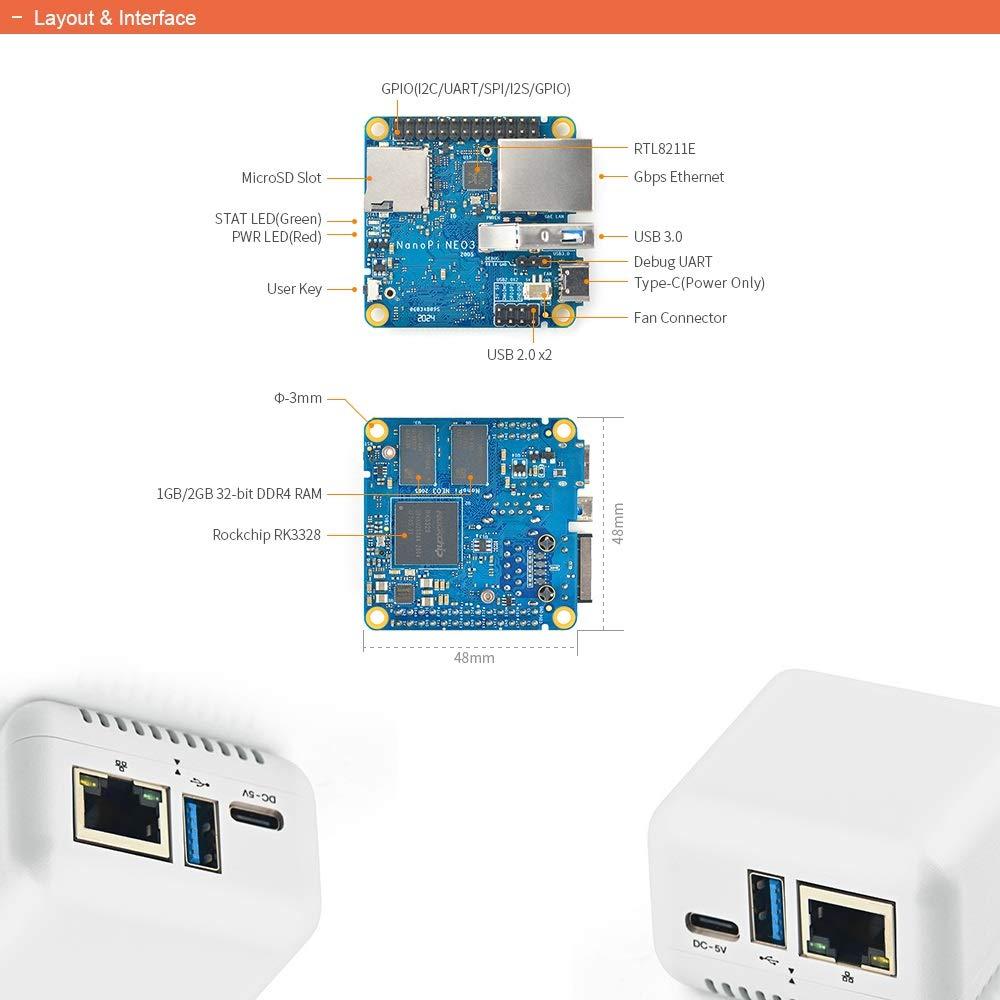 youyeetoo youyeetoo FriendlyElec NanoPi NEO3 Mini Router Single Board Computer Rockchip RK3328 Super Tiny ARM Board for IOT (2GB RAM,with Case and Heat Sink)