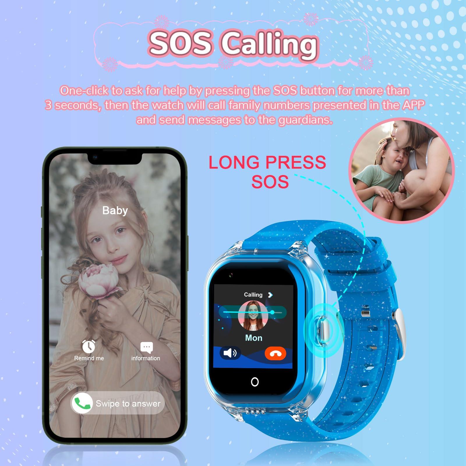 Getfitsoo Wonlex 4G Cellular Kids Smart Watch (SIM Card Include), GPS Tracker Phone Watch Support Video Call, Voice Chat, SOS, Camera, Pedometer, Games, Alarm, Best Gift for Boys Girls Aged 3-10(Blue)