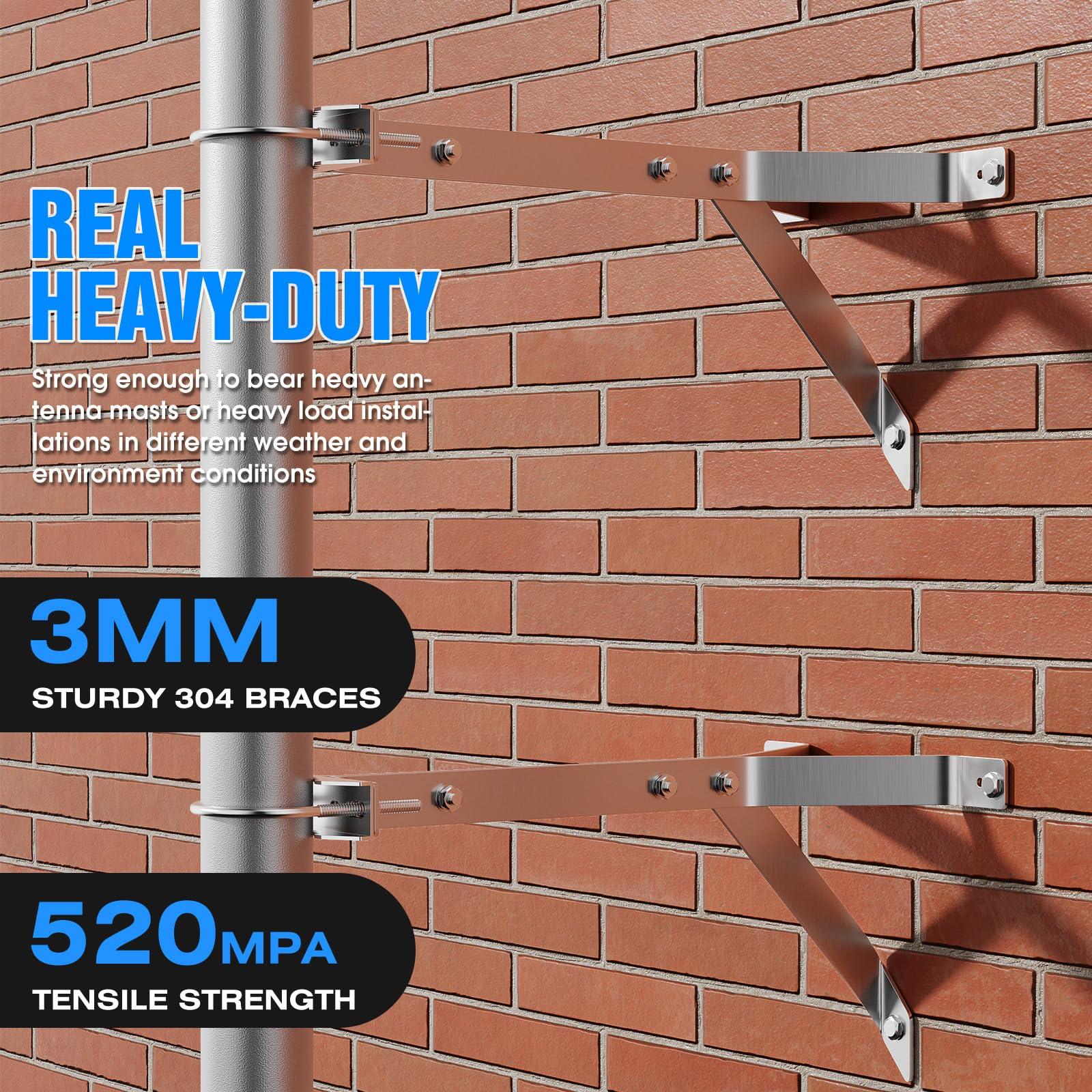 CYANTEKOMS SS304 Antenna Wall Mount 16 Inch Tall Heavy-Duty Stand Off Wall Mast Mount Windproof Antenna Mounting Bracket