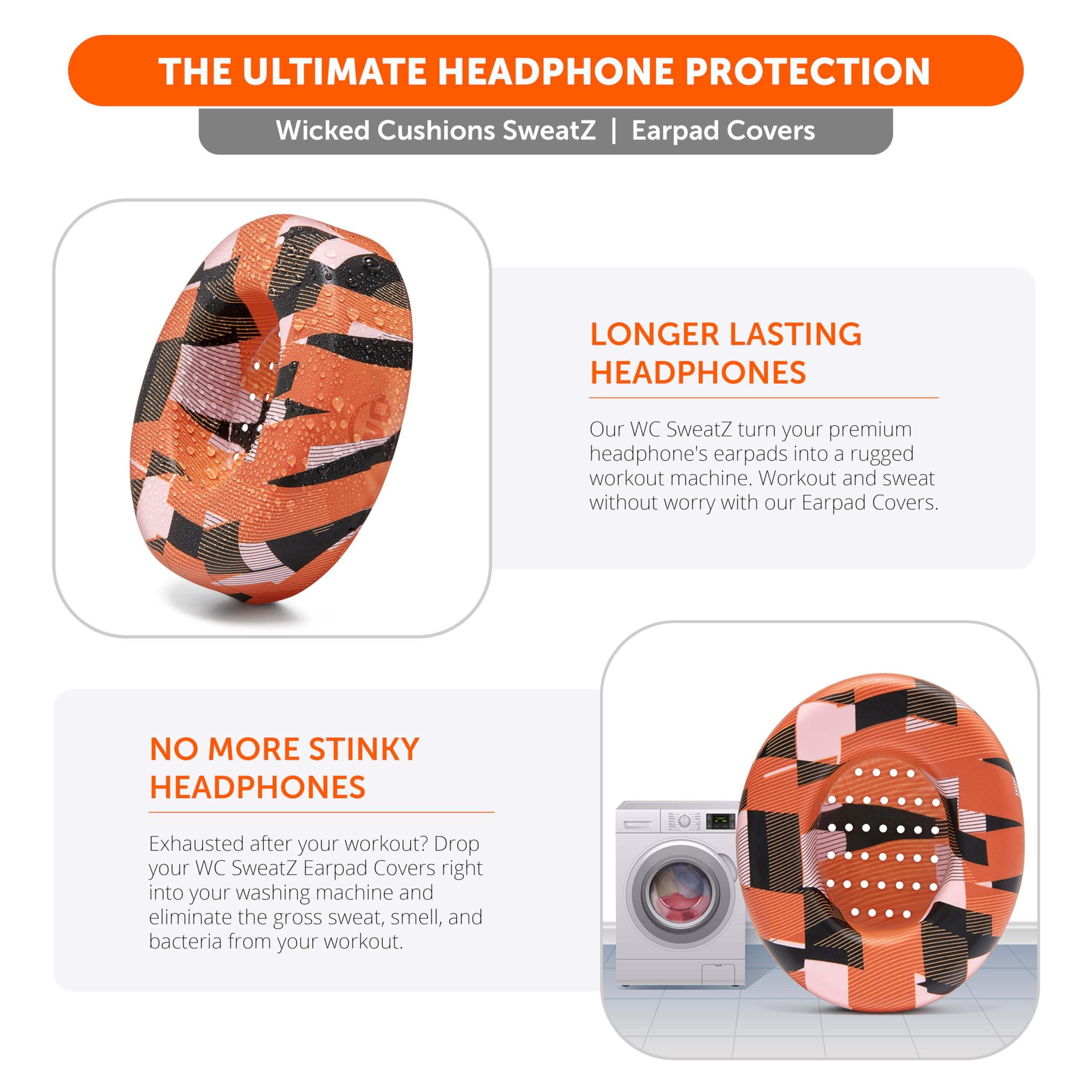 WC WC SweatZ Studio - Patented Earpad Covers for Beats Studio 3 (A1914) & Beats Studio 2 (B0500 /B0501), Made by Wicked Cushions | Sweatproof & Easily Washable | Orange Prism