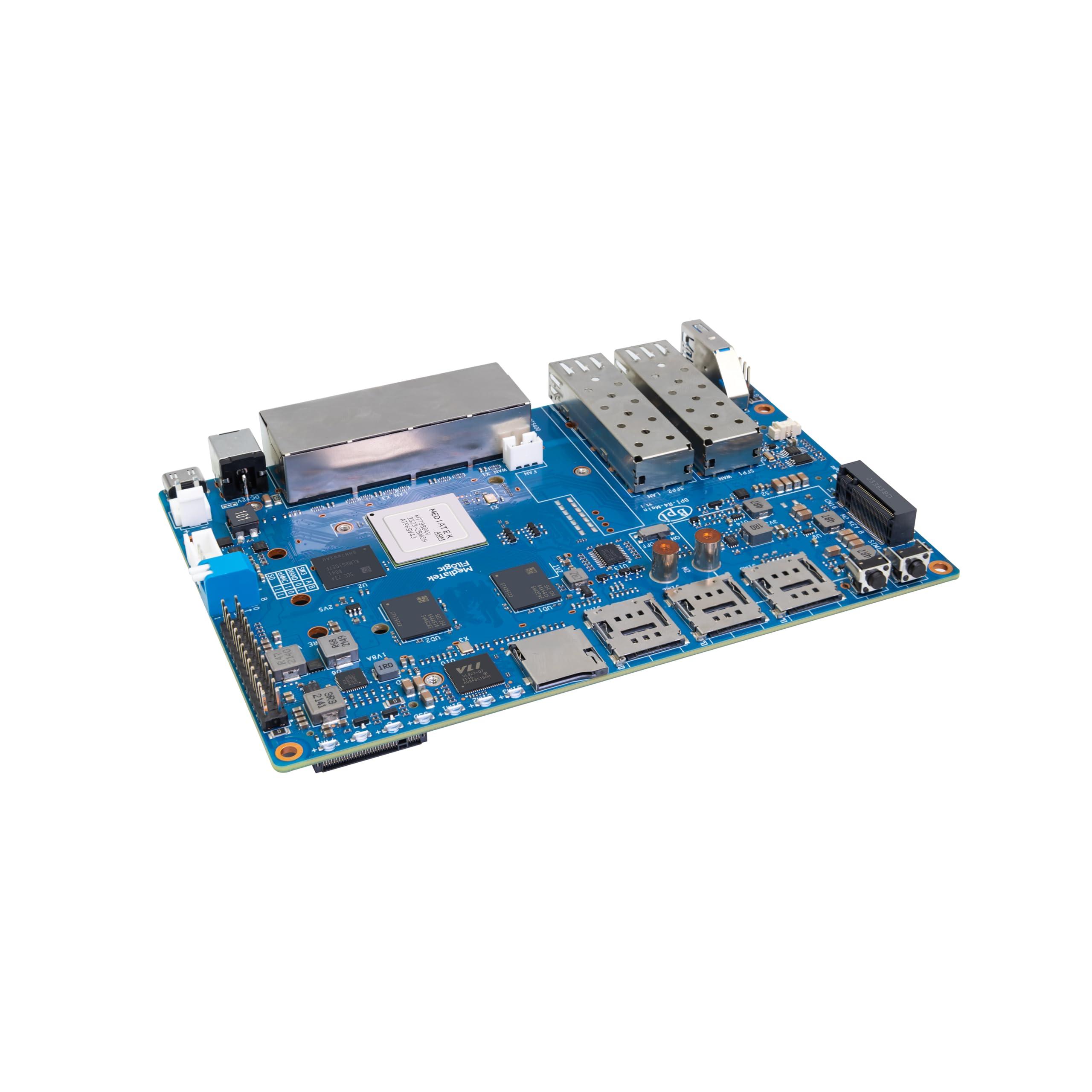 WayPonDEV Banana Pi BPI-R4 WiFi 7 Wireless Dual-Band WiFi Router Board OpenWRT, with MediaTek MT7988A (Filogic 880) SoC, Support 2X 10GbE SFP and 4X GbE Gigabit Ethernet for NAS Smart Home Gateway (Bundle3)