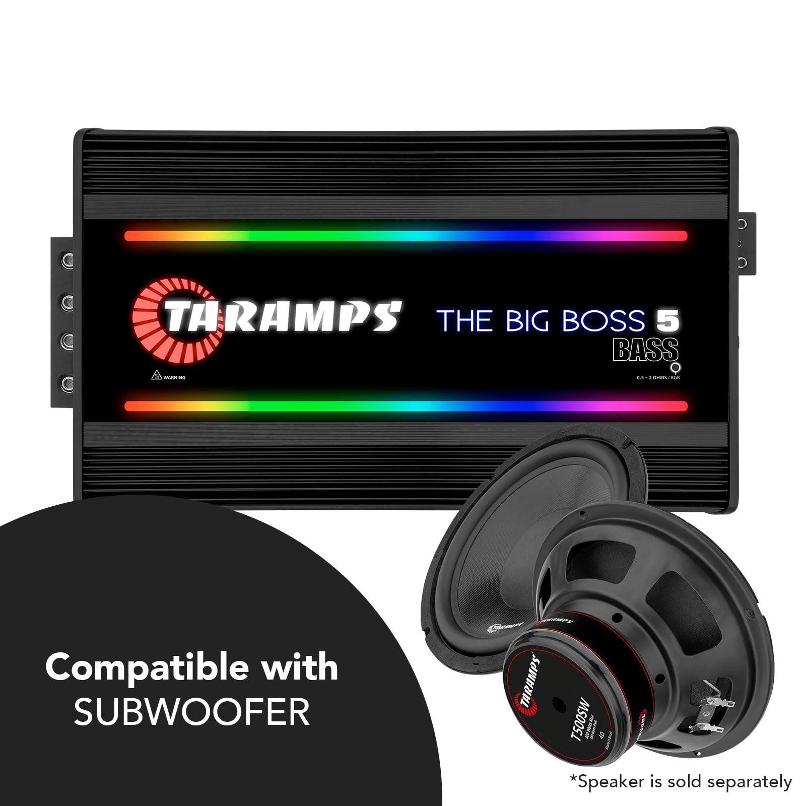 Taramp's Taramps The Big Boss 5 Bass Black Version Monoblock Amplifier RGB Effects 0.5~2 Ohms 5000 Watts Rms Multi-Impedance Car Audio System Class D, Smart 5k
