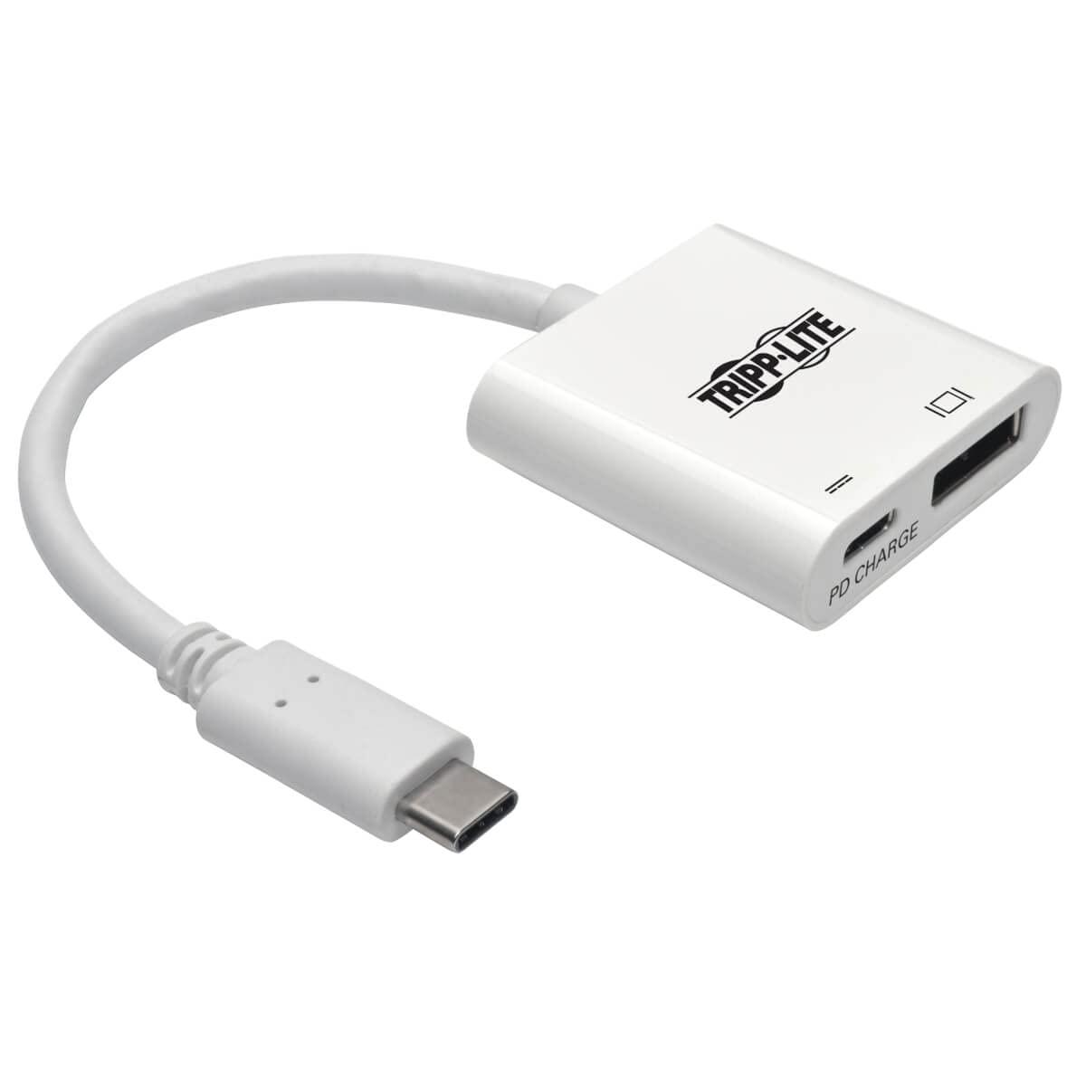 Tripp Lite Tripp Lite USB-C to DisplayPort Adapter Cable, USB C to DP Converter Cable with Equalizer, 8K UHD, HDR, PD Charging 60W, 6in, White (U444-06N-DP8WC)