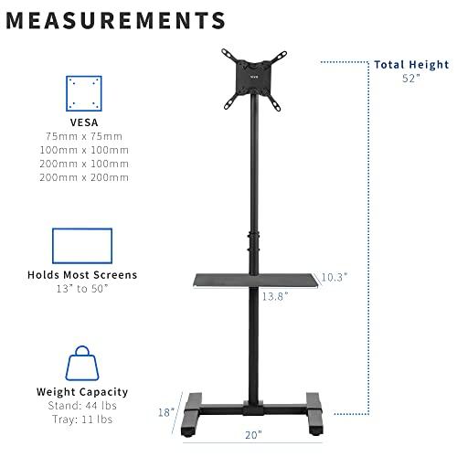 VIVO VIVO TV Floor Stand for 13 to 50 inch Flat Panel LED LCD Plasma Screens, Portable Display Height Adjustable Mount with Storage Shelf, 50 inch Tall, Black, STAND-TV07-S
