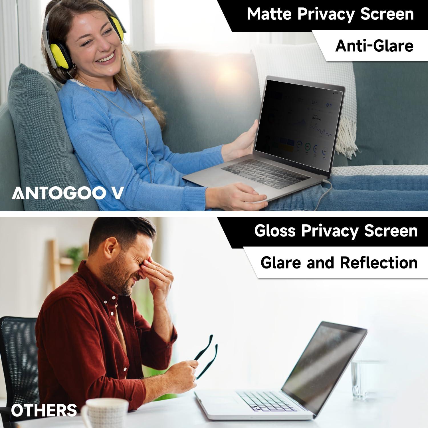 ANTOGOO V 14 Inch 16:9 Laptop Privacy Screen Filter, Anti Blue Light Glare & Anti Scratch Computer Privacy Shield for 14" with 1920x1080 Aspect Ratio Laptop