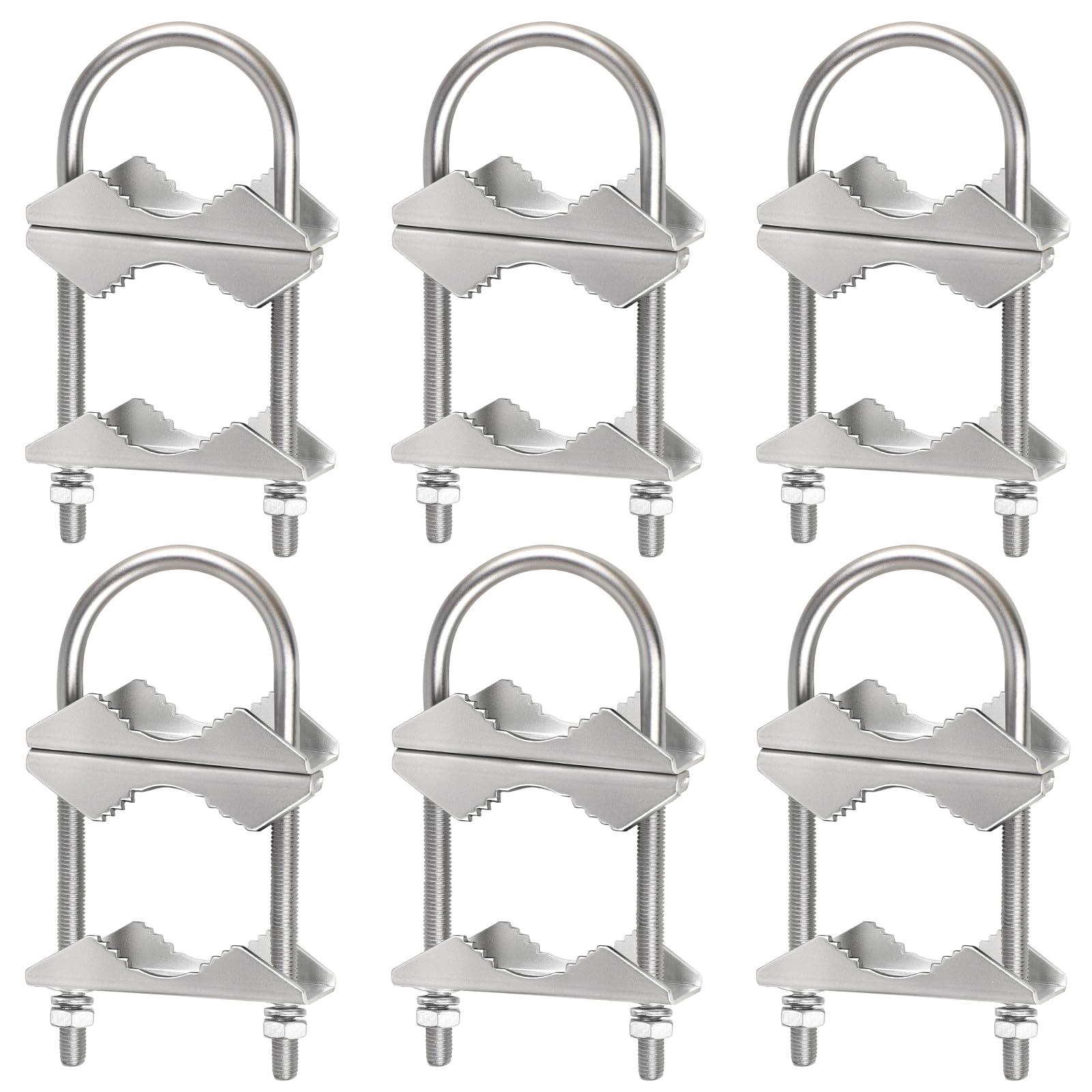 MOOKEERF MOOKEERF Double Antenna Mast Clamp - 6 PCS Antenna Pole Mount Bracket V Jaw Block with U Bolts,Heavy Duty Mast to Mast Mount Bracket Kit for Outside Home Antenna