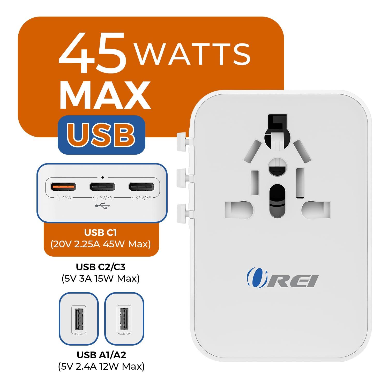OREI OREI Universal Travel Adapter All in One International Power Adapter with 2.4A Dual USB, European Adapter Travel Power Adapter Wall Charger for UK, EU, AU, Asia Covers 150+ Countries