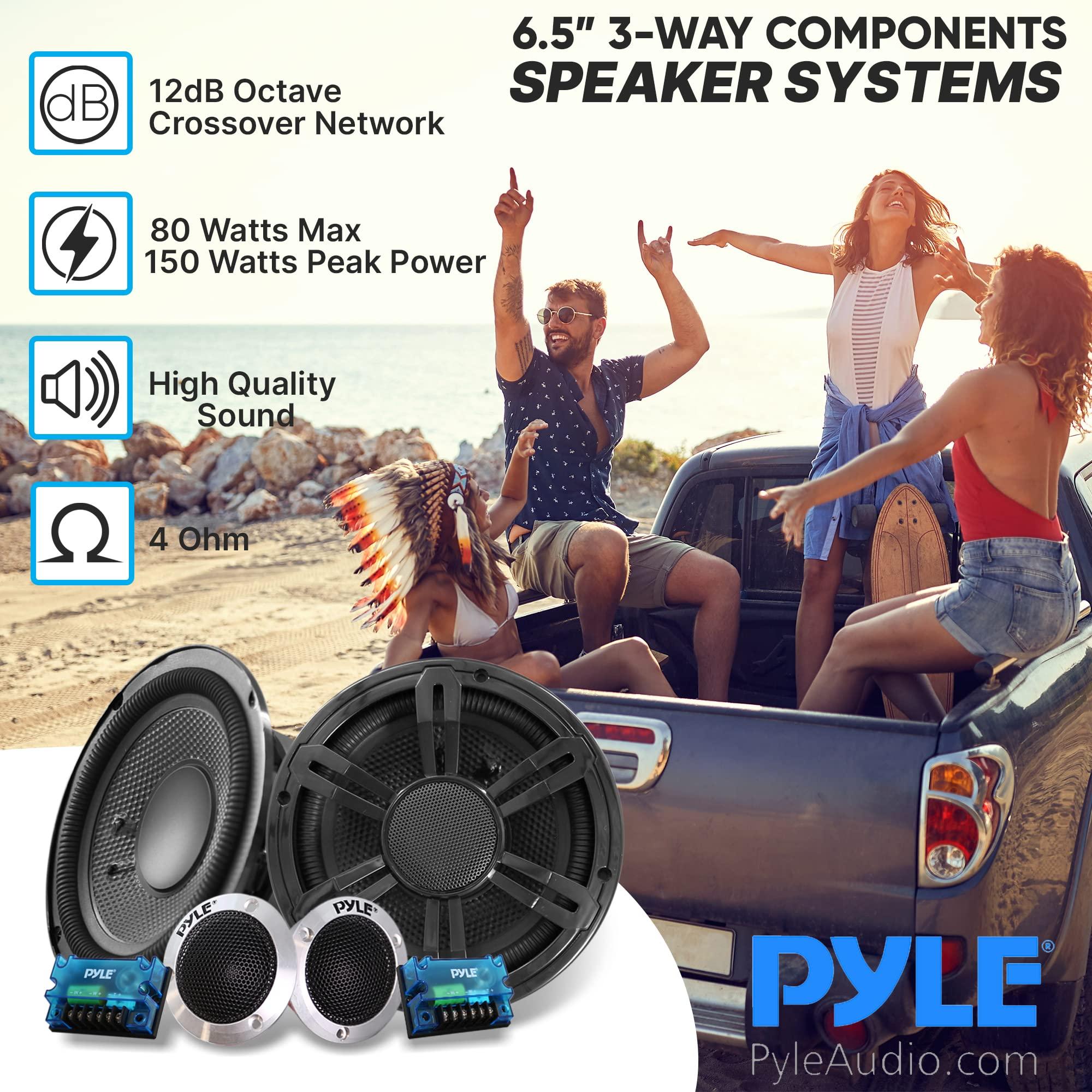 Pyle Pyle 6.5\" Component Speakers for Car Audio - 2 Pair Kit Includes Pair of Crossover Networks and 1\'\' Aluminum Tweeters, Injection Cone with Rubber Edge - PLD63C