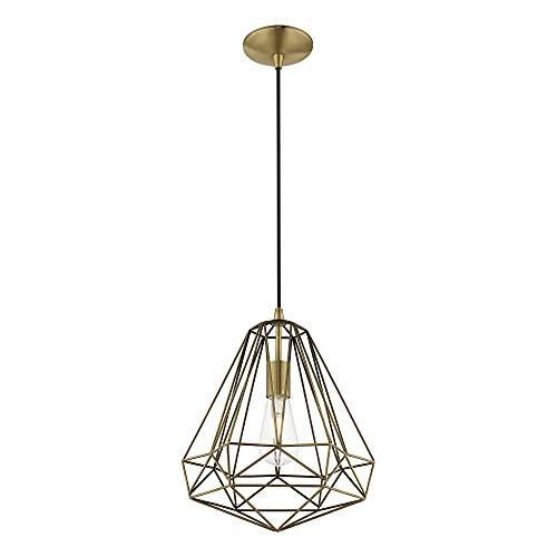 Livex Lighting Livex Lighting 41324-01 Geometric Shade - 12.25" One Light Mini Pendant, Antique Brass Finish with Antique Brass Shade