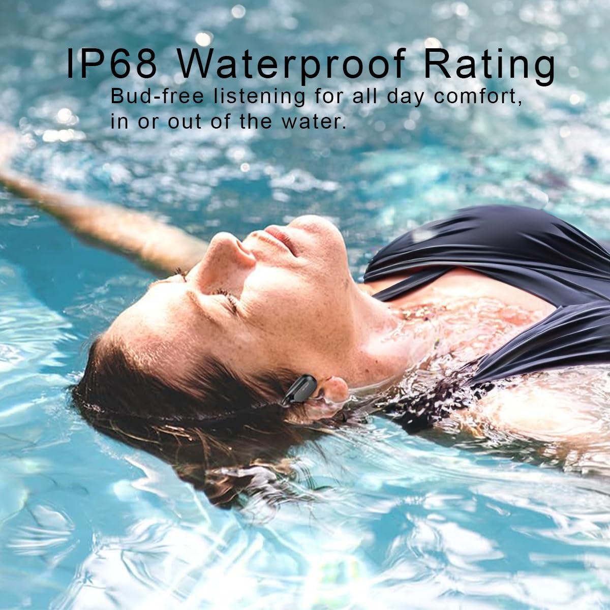 Johiear Bone Conduction Headphones Waterproof, IP68 Swimming Open Ear Bluetooth Headphones Built-in 16GB Memory, Ultra Light Underwater Wireless Earphones for Running, Cycling, Hiking, Gym (deep black)