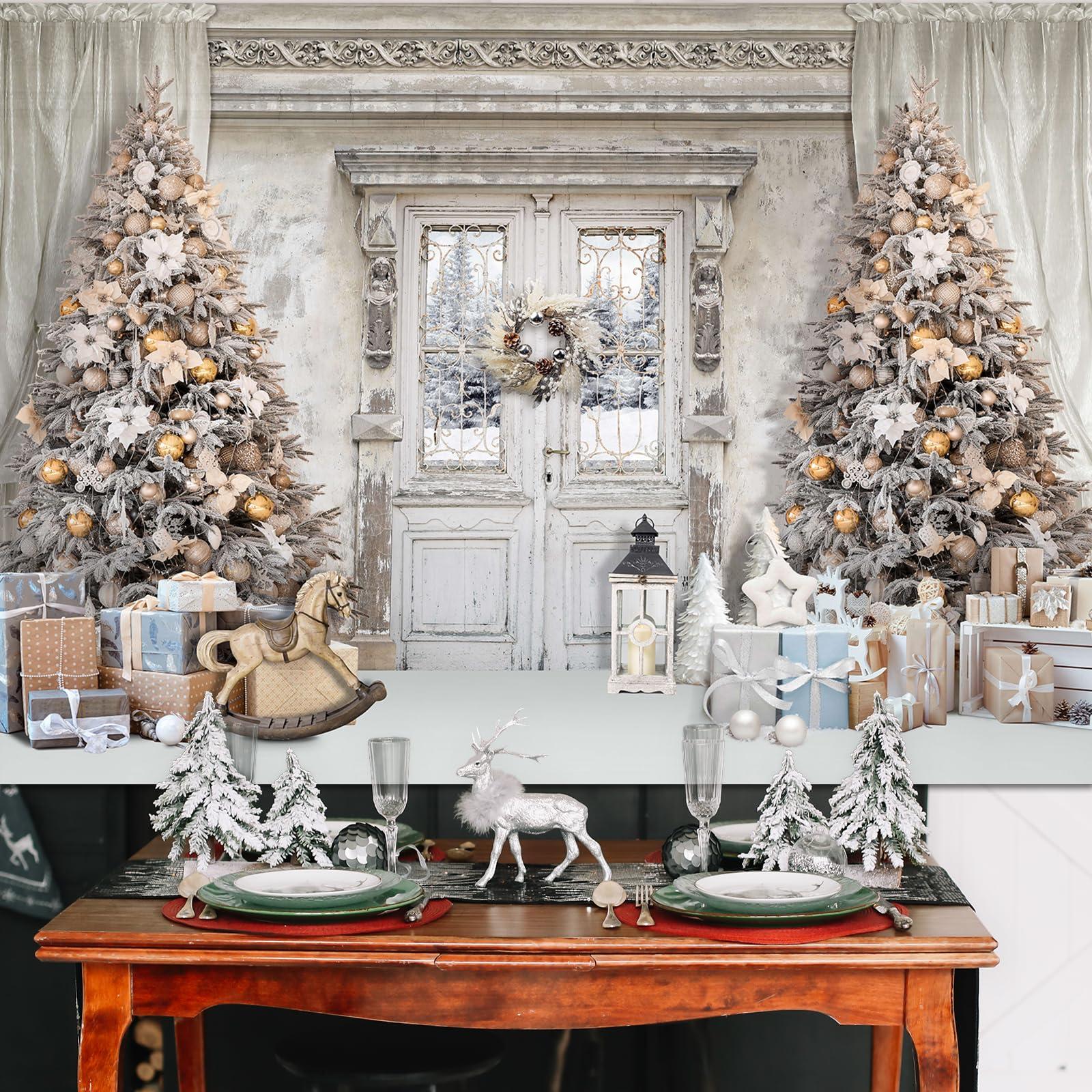 Mocsicka Mocsicka Christmas Winter Manor Photography Backdrop Stylish Christmas Interior Room Photo Background Decorated Xmas Tree Family Kids Holiday Party Banner Decorations Photo Booth Props (8x6ft)