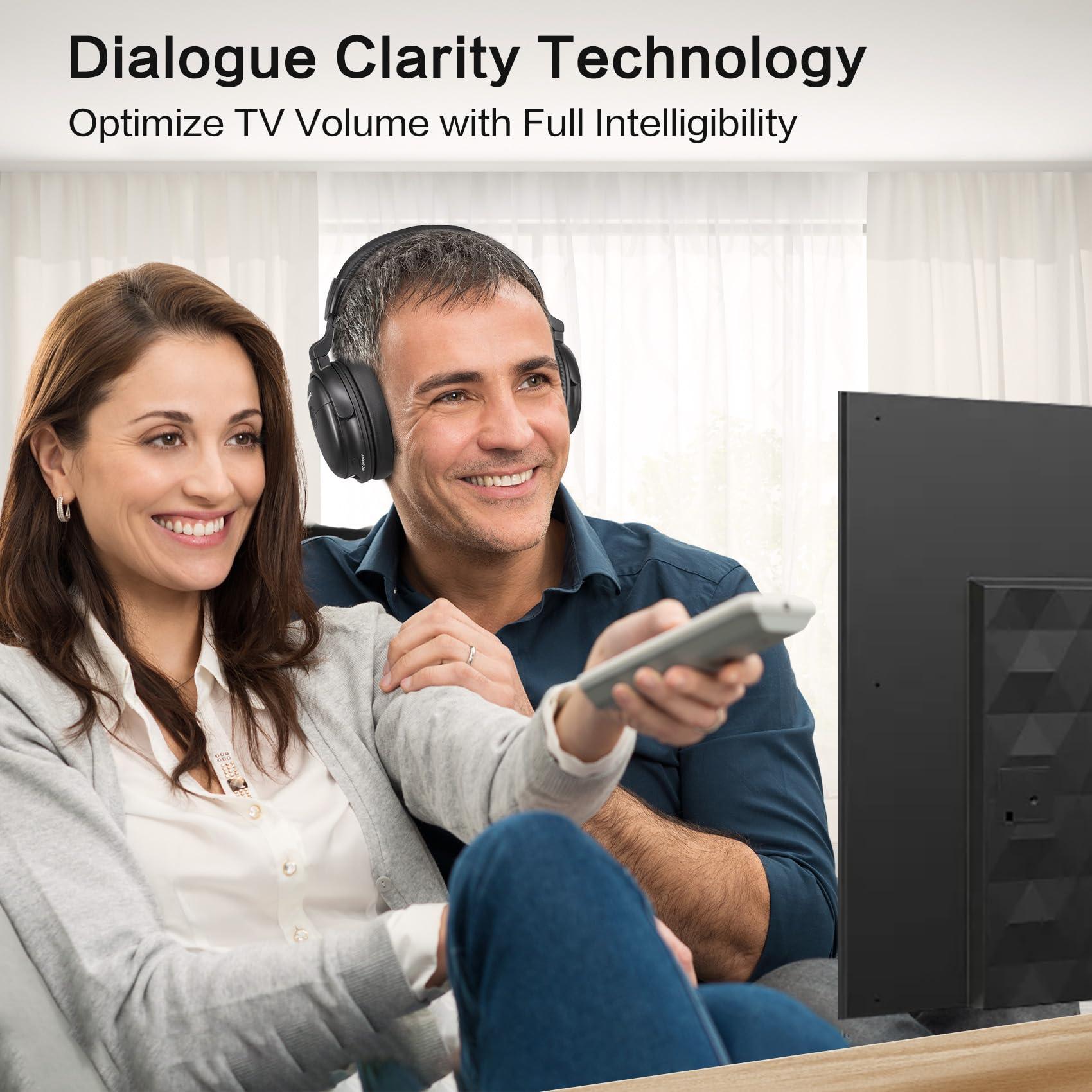 SIMOLIO SIMOLIO Wireless Headphones for TV with Clear Dialog Mode, Boosted Volume & Spare Battery for Seniors, Comfortable TV Watching w/L/R Balance, by-Pass, Charging/Transmitter Stand 2-in-1, No Pairing