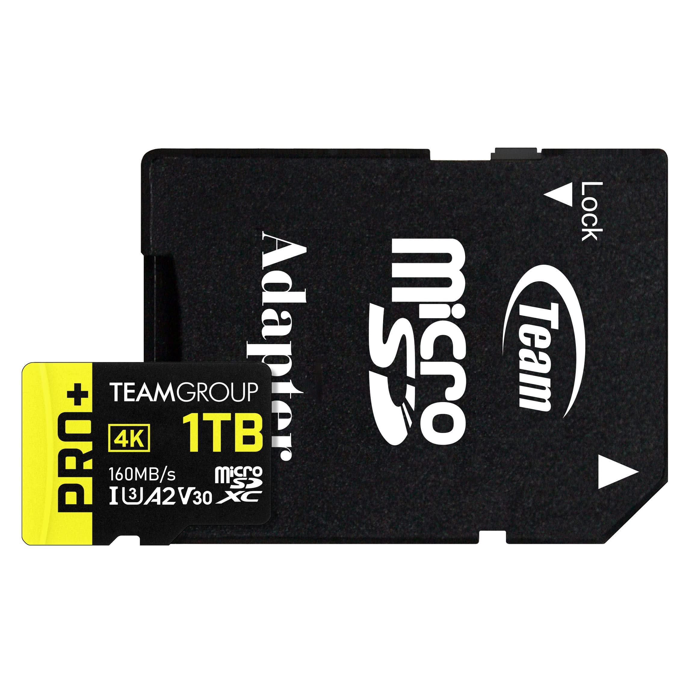 TEAMGROUP TEAMGROUP A2 Pro Plus Card 1TB Micro SDXC UHS-I U3 A2 V30, R/W up to 160/110 MB/s for Nintendo-Switch, Steam Deck, Gaming Devices, Tablets, Smartphones, 4K Shooting, with Adapter TPPMSDX1TIA2V3003