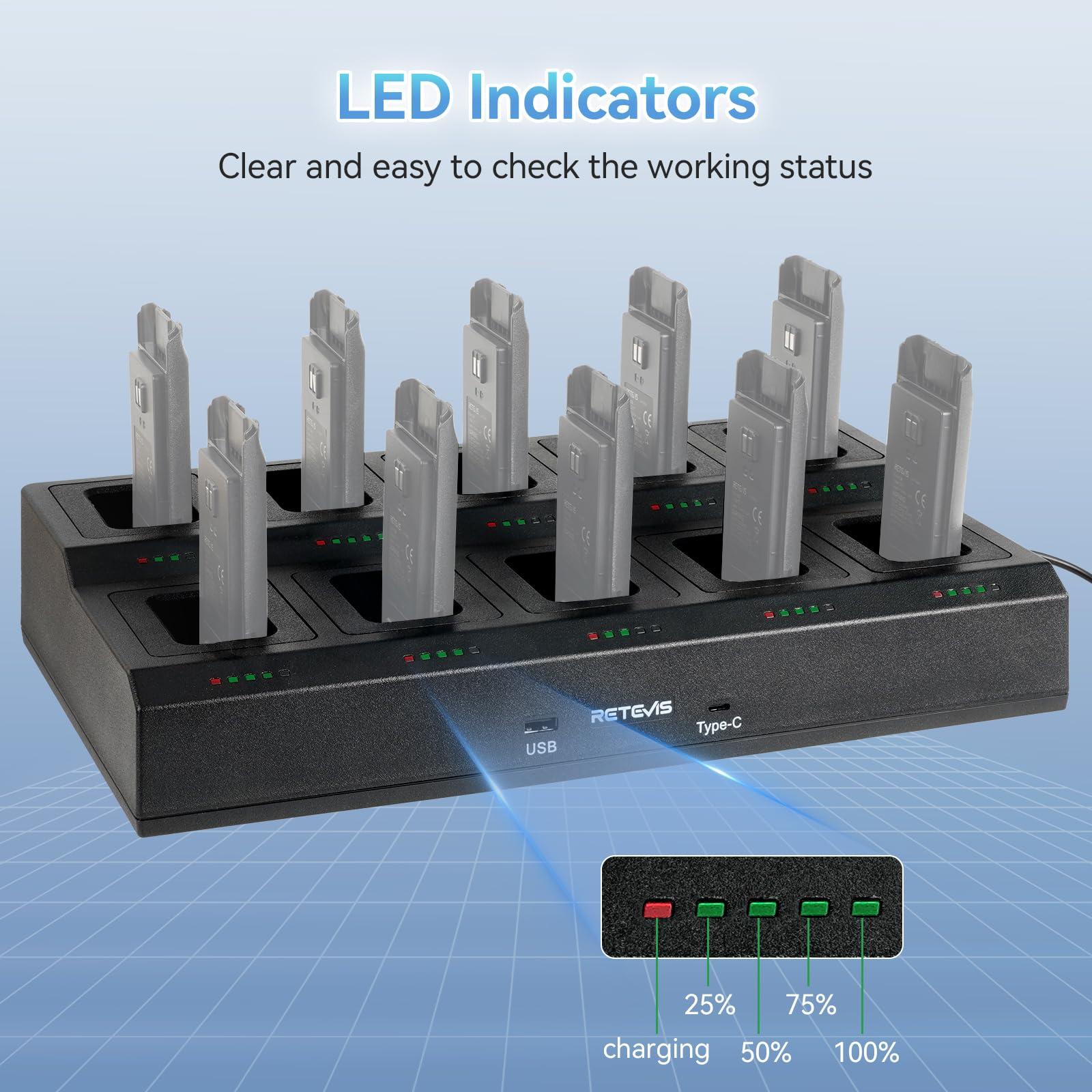 Retevis Retevis RT68 Walkie Talkies(20 Pack) Bundle with 10-Way Charger(1 Pack),2 Way Radios Long Range,Heavy Duty Walkie Talkies for Adults,Rechargeable with USB Charger Base