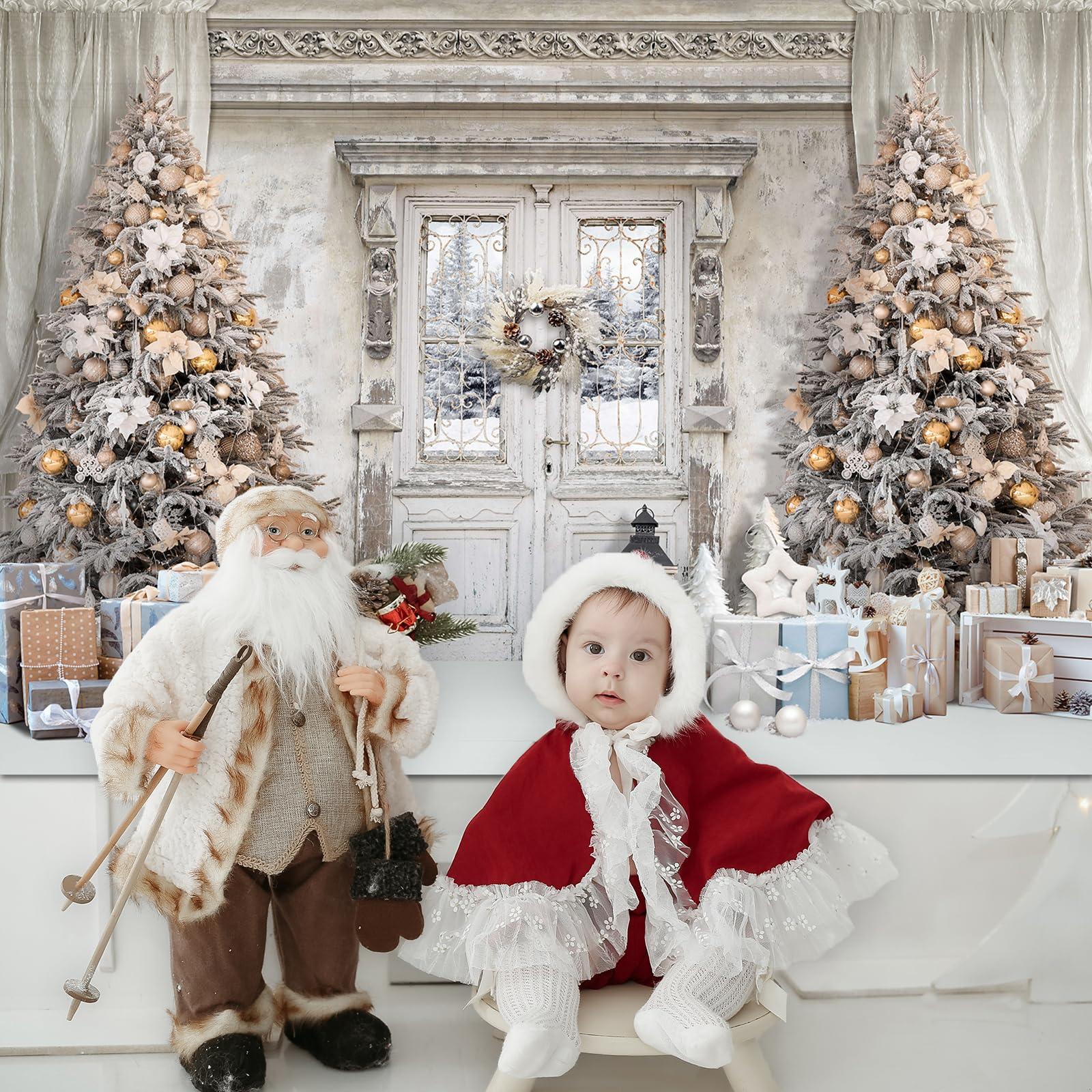 Mocsicka Mocsicka Christmas Winter Manor Photography Backdrop Stylish Christmas Interior Room Photo Background Decorated Xmas Tree Family Kids Holiday Party Banner Decorations Photo Booth Props (8x6ft)