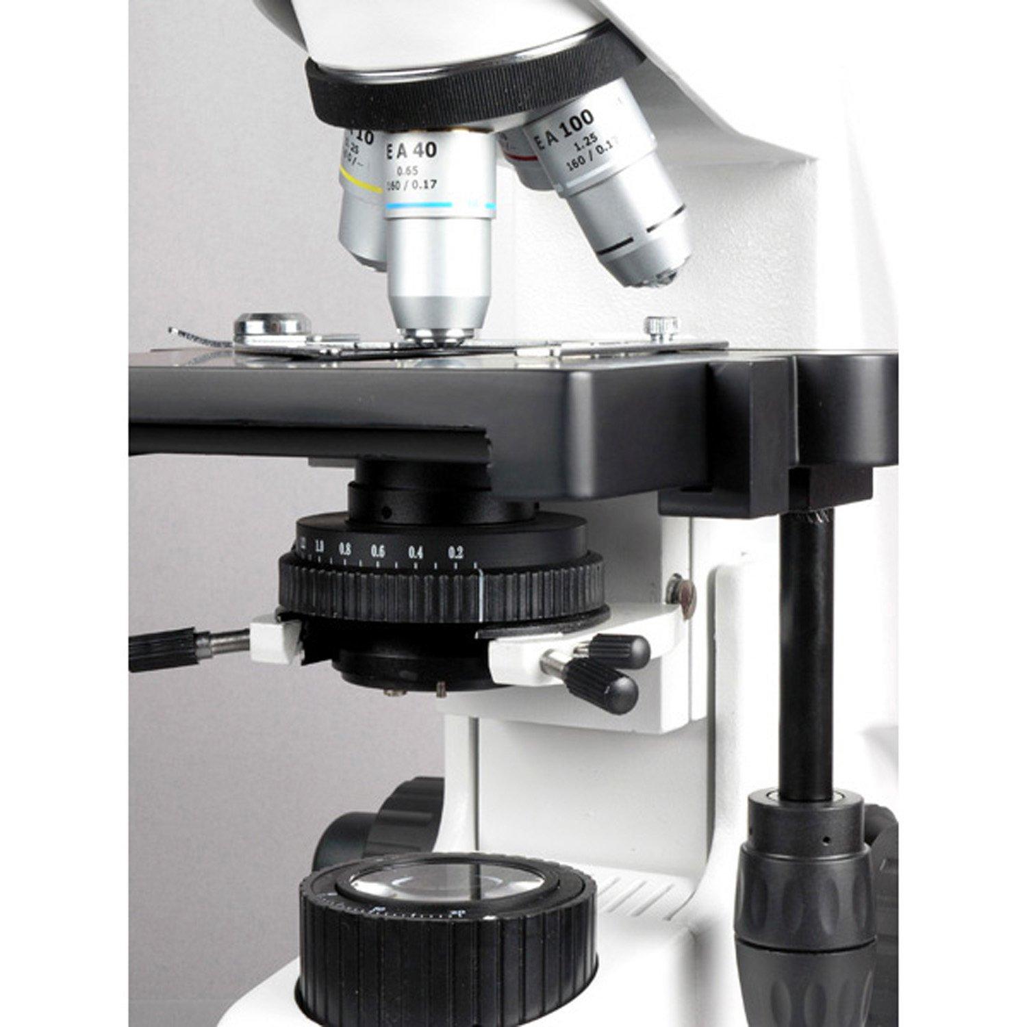 AmScope AmScope B660C Siedentopf Binocular Compound Microscope, 40X-2500X Magnification, WH10x and WH25x Super-Widefield Eyepieces, Semi-Plan Objectives, Brightfield, Kohler Condenser, Double-Layer Mechanical