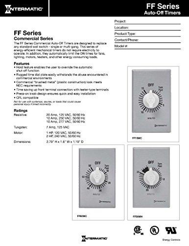Intermatic Intermatic FF5M 5-Minute Spring Loaded Wall Timer SPST No Hold - Enhance Energy Efficiency with Universal Compatibility - Automatic Timer for Effortless Control, Brushed Metal Finish