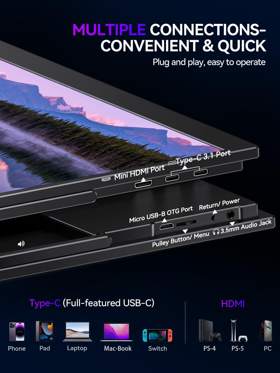 UPERFECT UPERFECT Portable Monitor 18-inch 2K 144HZ 100% DCI-P3 500Nits w/VESA & Stand 180 Adjustable Ultra-Slim & Lightweight Frameless FHD FreeSync IPS HDR Gaming Display, Travel Second Monitor for Laptop