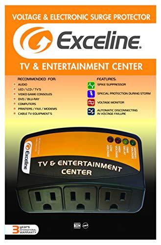 Exceline 3-Outlet Electronic Surge Protector for Tv's, Audio Equipment, Video Games, Computers, Printers