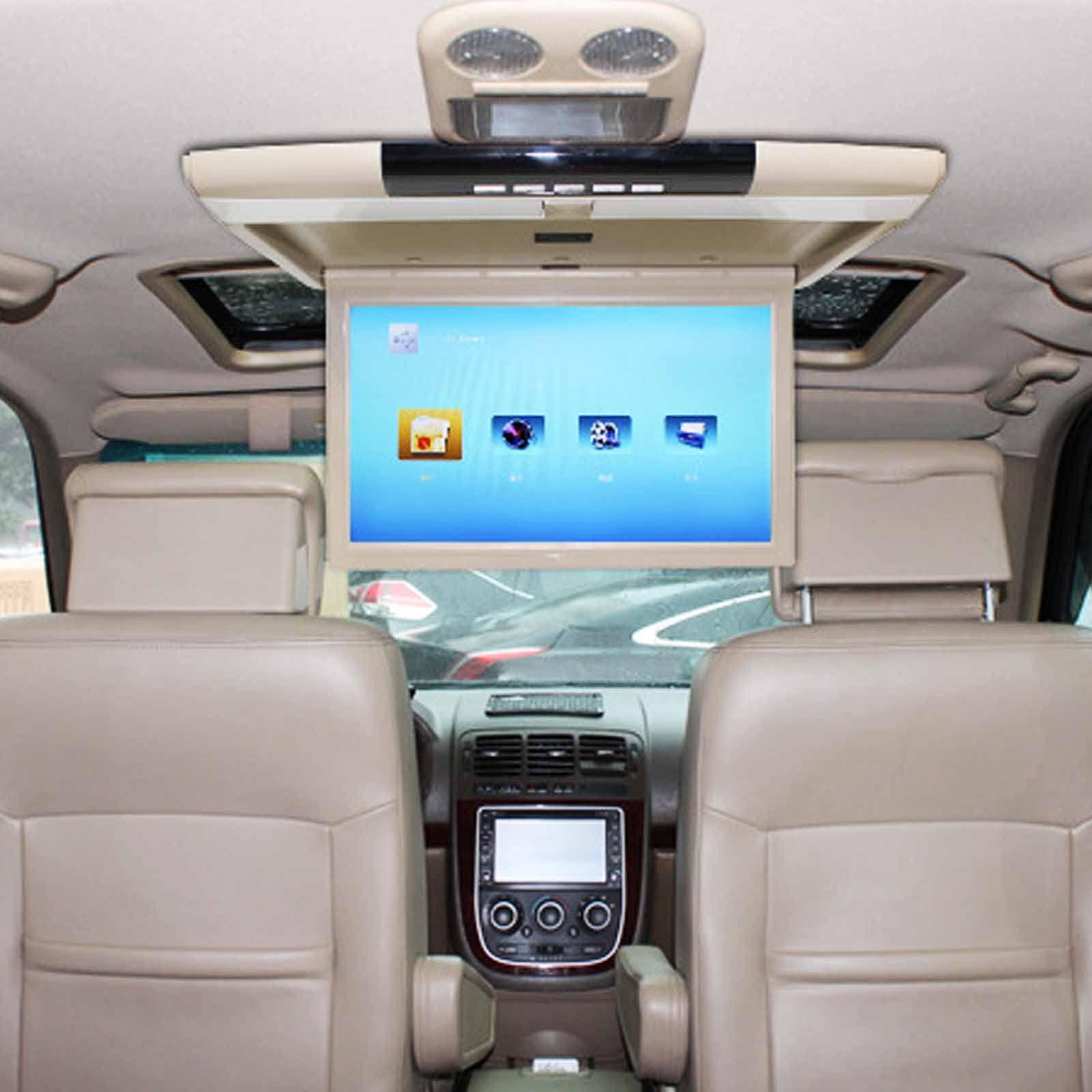 NVYAZJ NVYAZJ Car Flip Down Monitor, 15 inches Large 1080P HD Vehicle Roof Mount Monitor with Remote Control Support Mobile Phone Screen Casting Mechanical Keys, Car Accessories
