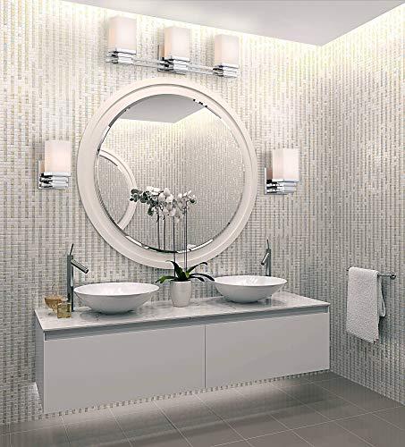Possini Euro Design Possini Euro Design Bennett Modern Wall Light Chrome Silver Hardwired 22" Wide 3-Light Fixture Mounted Etched White Opal Glass Rectangular Shade Bathroom Vanity Mirror House Home Hallway Room Decor